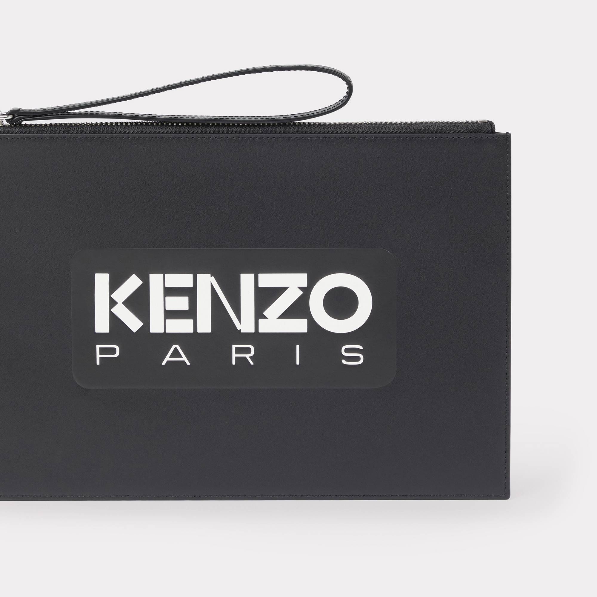  'KENZO Emboss' Large Leather Clutch - Black 