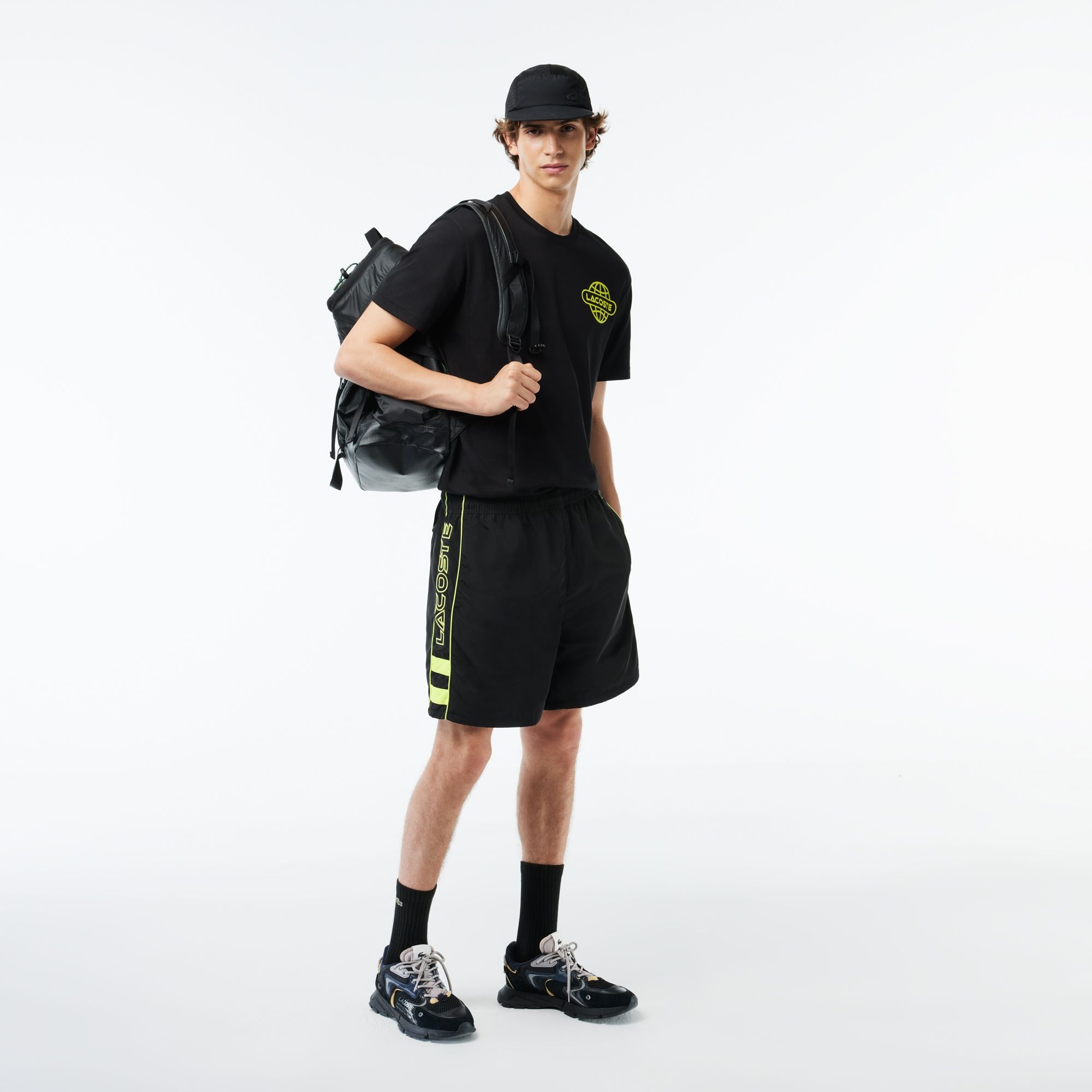 Lacoste Relaxed Fit Recycled Fiber Embroidered Shorts - Black