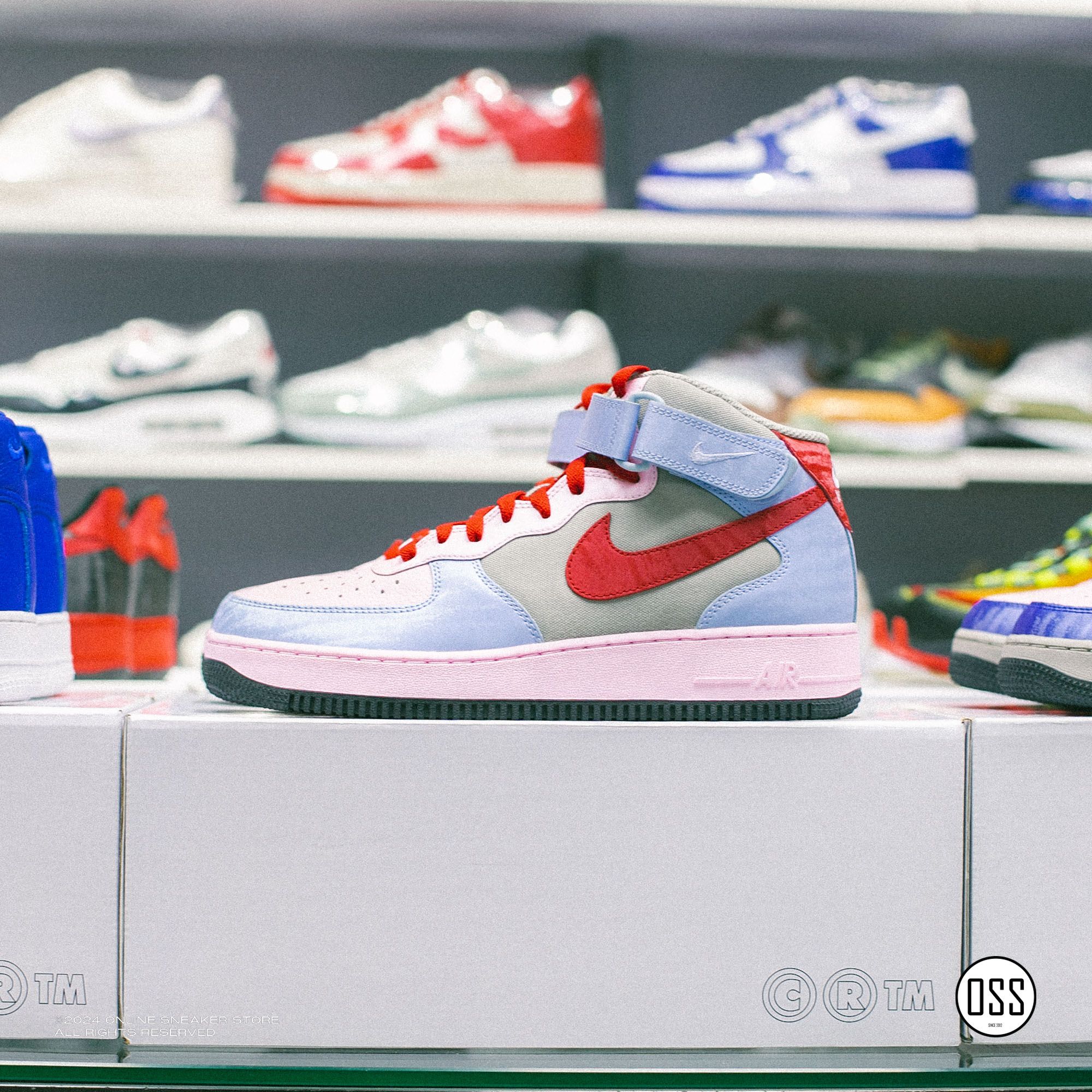 Nike Air Force 1 High By You - Pink / Grey / Blue / Red
