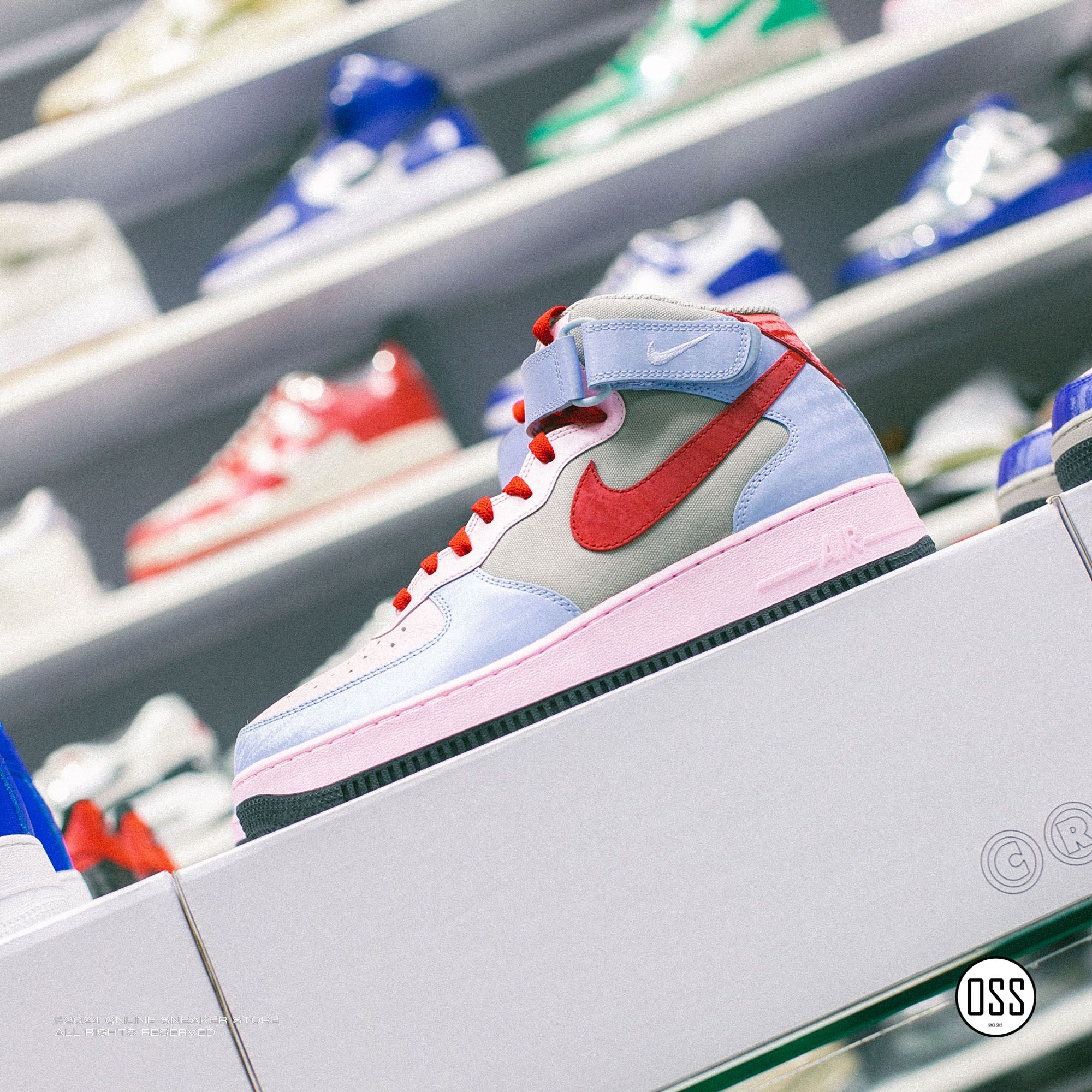 Nike Air Force 1 High By You - Pink / Grey / Blue / Red