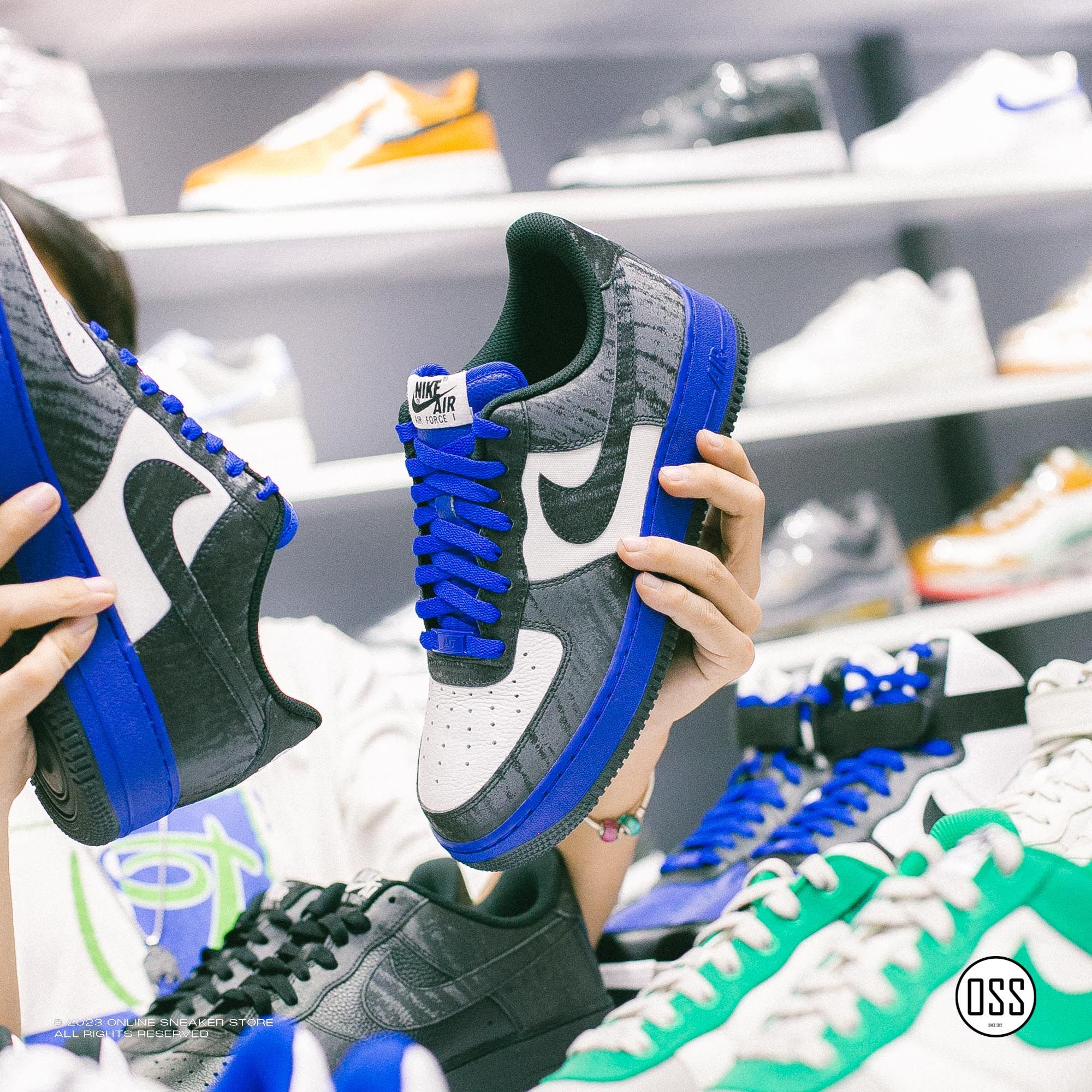 Nike Air Force 1 Low By You - Black Satin / Old Royal
