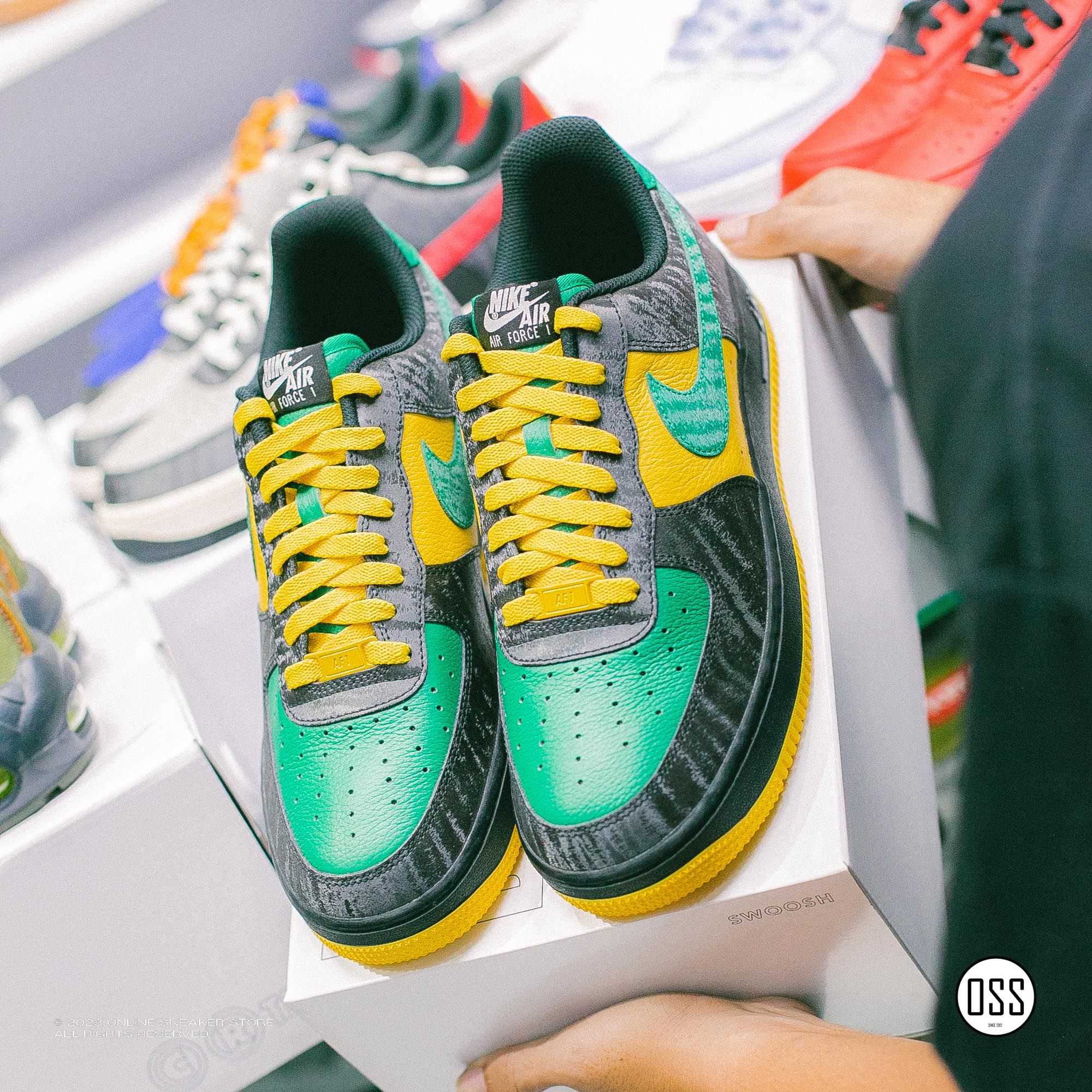  Nike Air Force 1 Low By You - Black Satin /  Tour Yellow / Malachite 