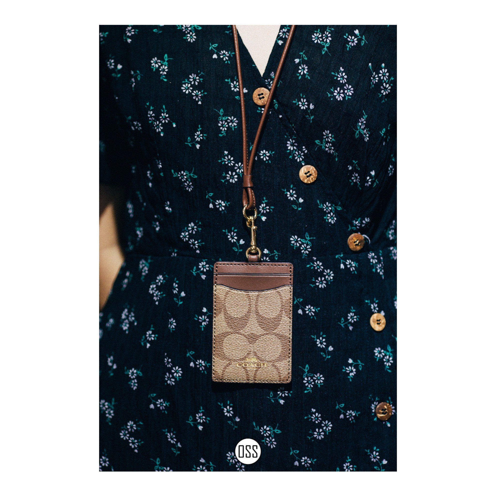 Coach ID Lanyard In Signature Canvas 'Khaki/Saddle'