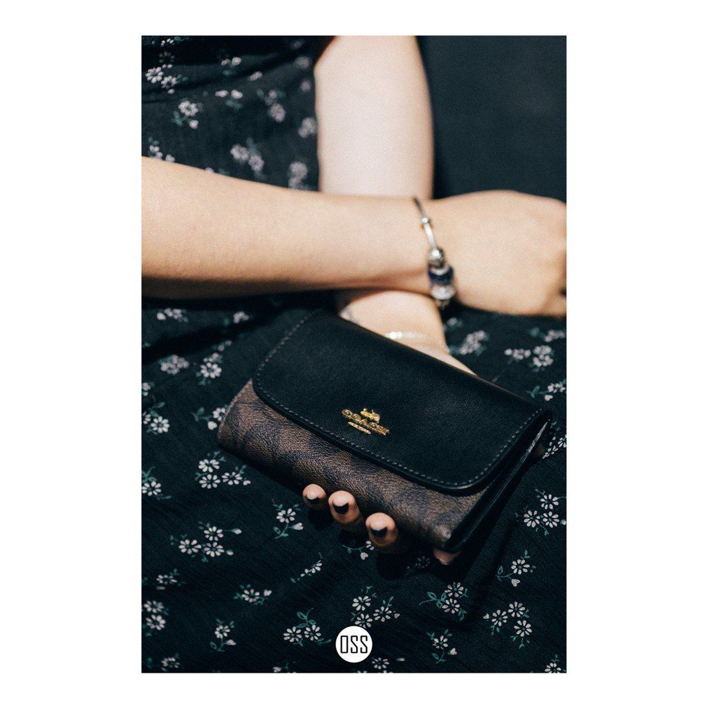Coach Foldover Wristlet in Signature Canvas 'Brown/Black'