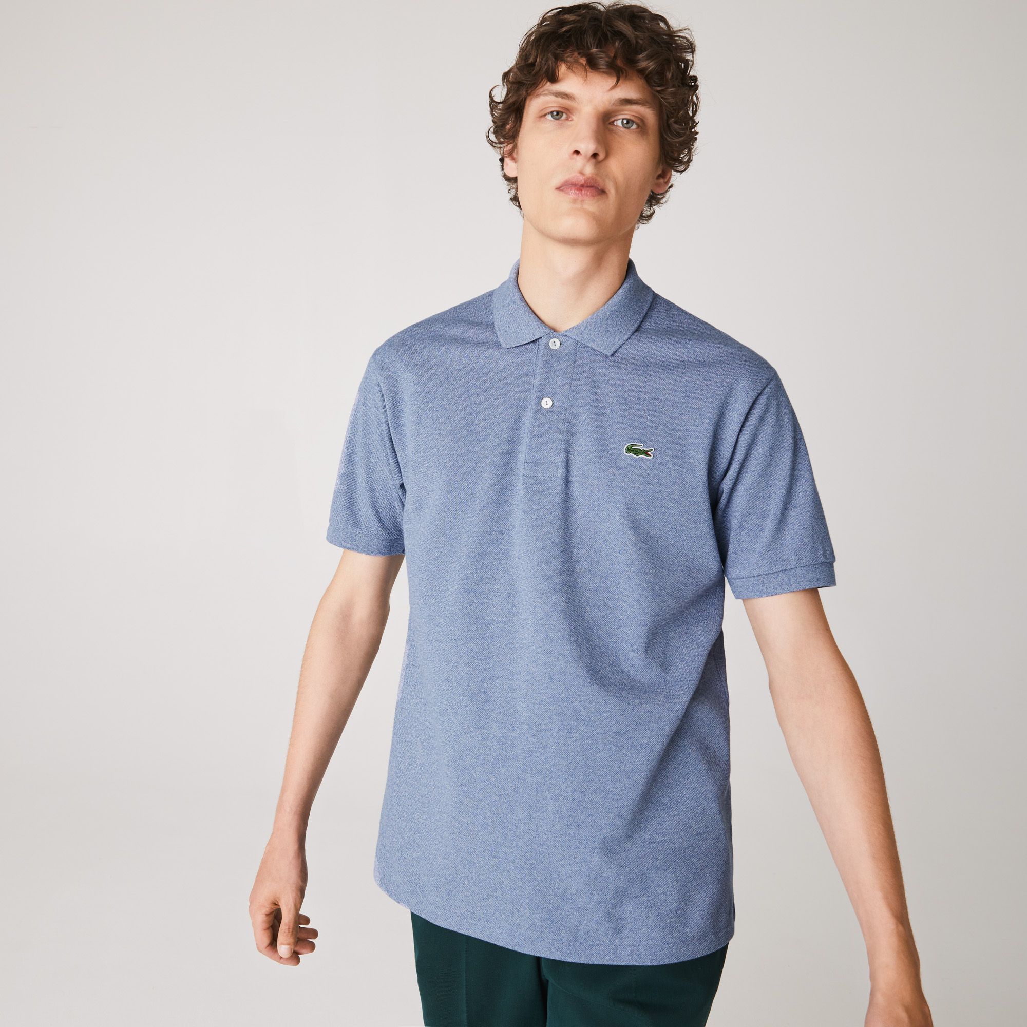  Lacoste Classic Fit Heathered Petit Piqué Cotton Polo - Blue Chine 