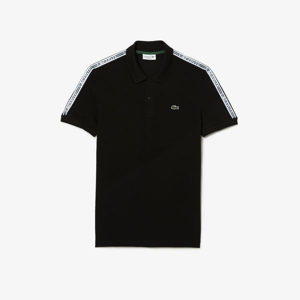  Lacoste Logo Stripe Piqué Polo Shirt - Black 