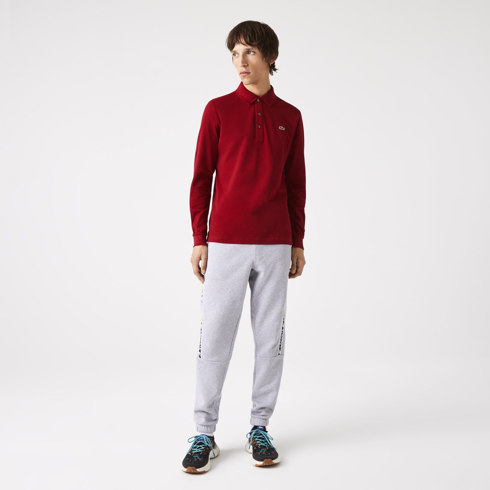  Lacoste Long Sleeved Slim Fit Stretch Polo Shirt - Bordeaux 