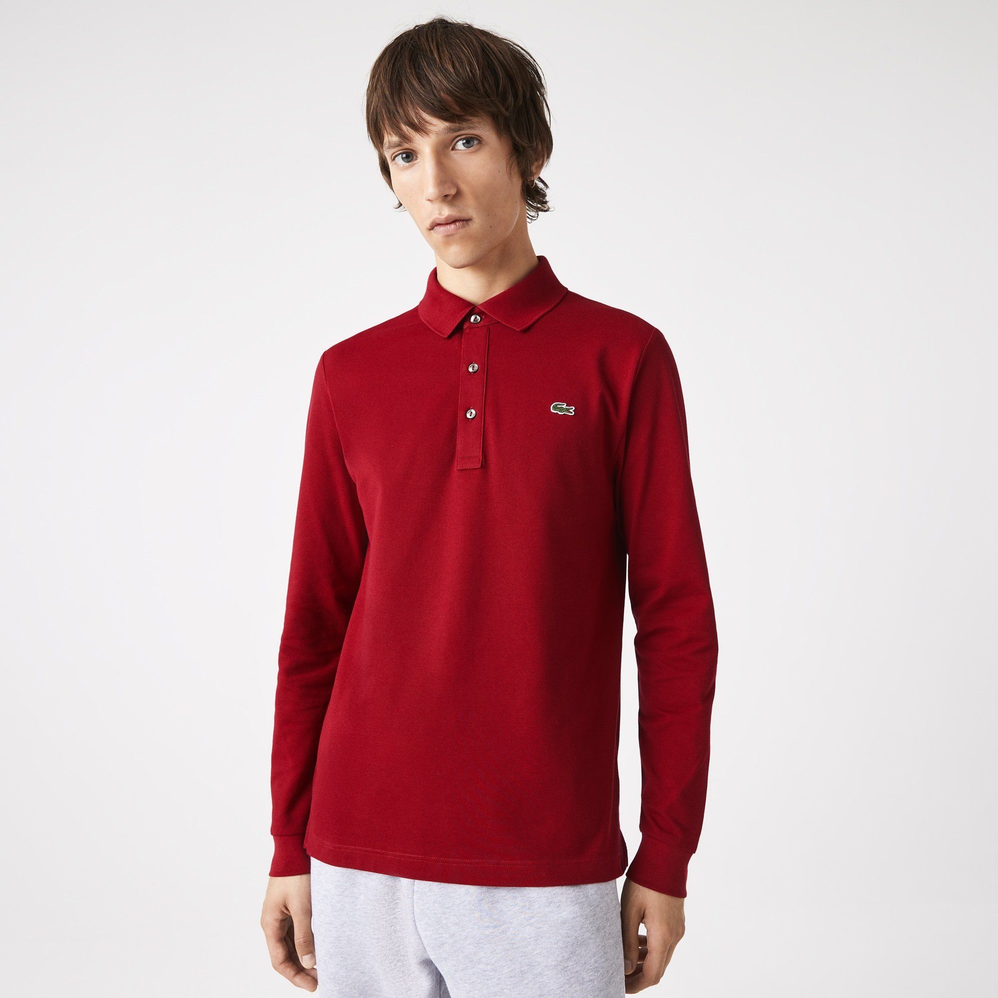  Lacoste Long Sleeved Slim Fit Stretch Polo Shirt - Bordeaux 