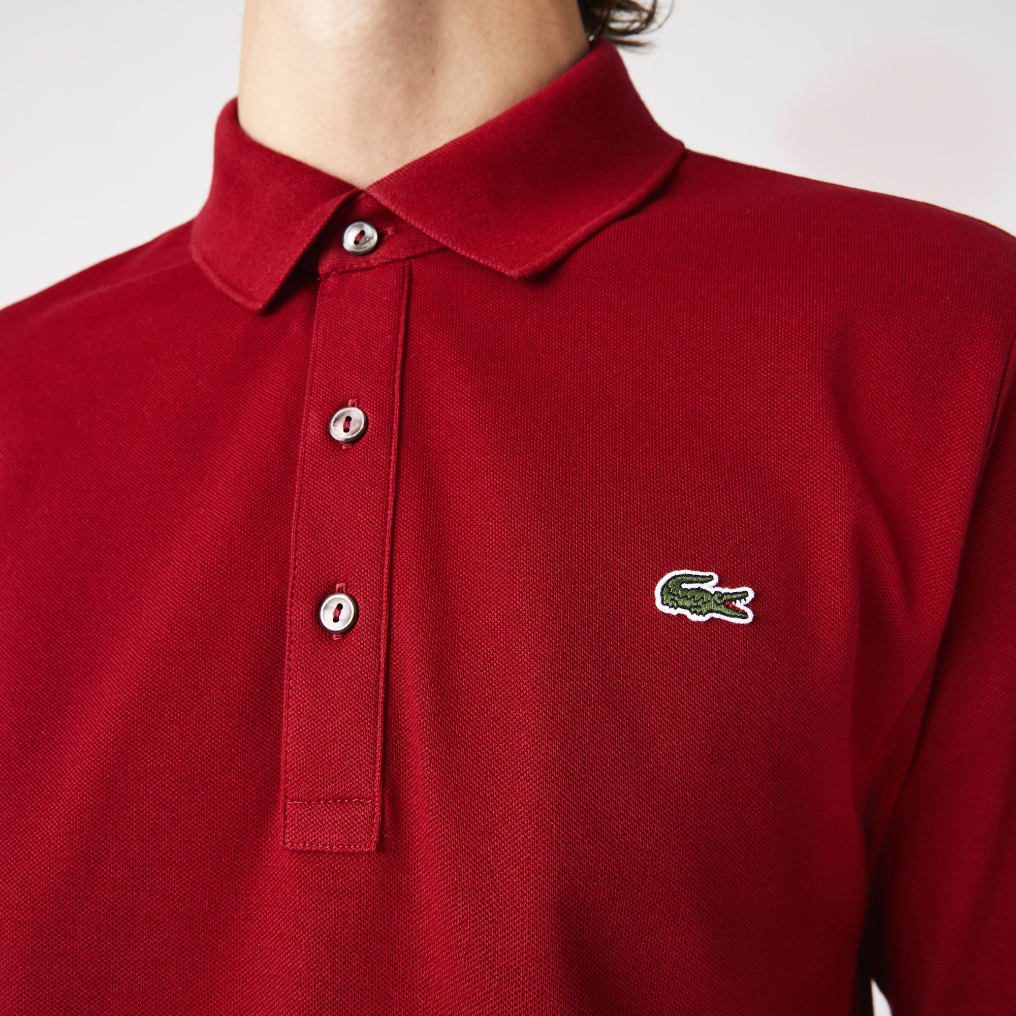  Lacoste Long Sleeved Slim Fit Stretch Polo Shirt - Bordeaux 