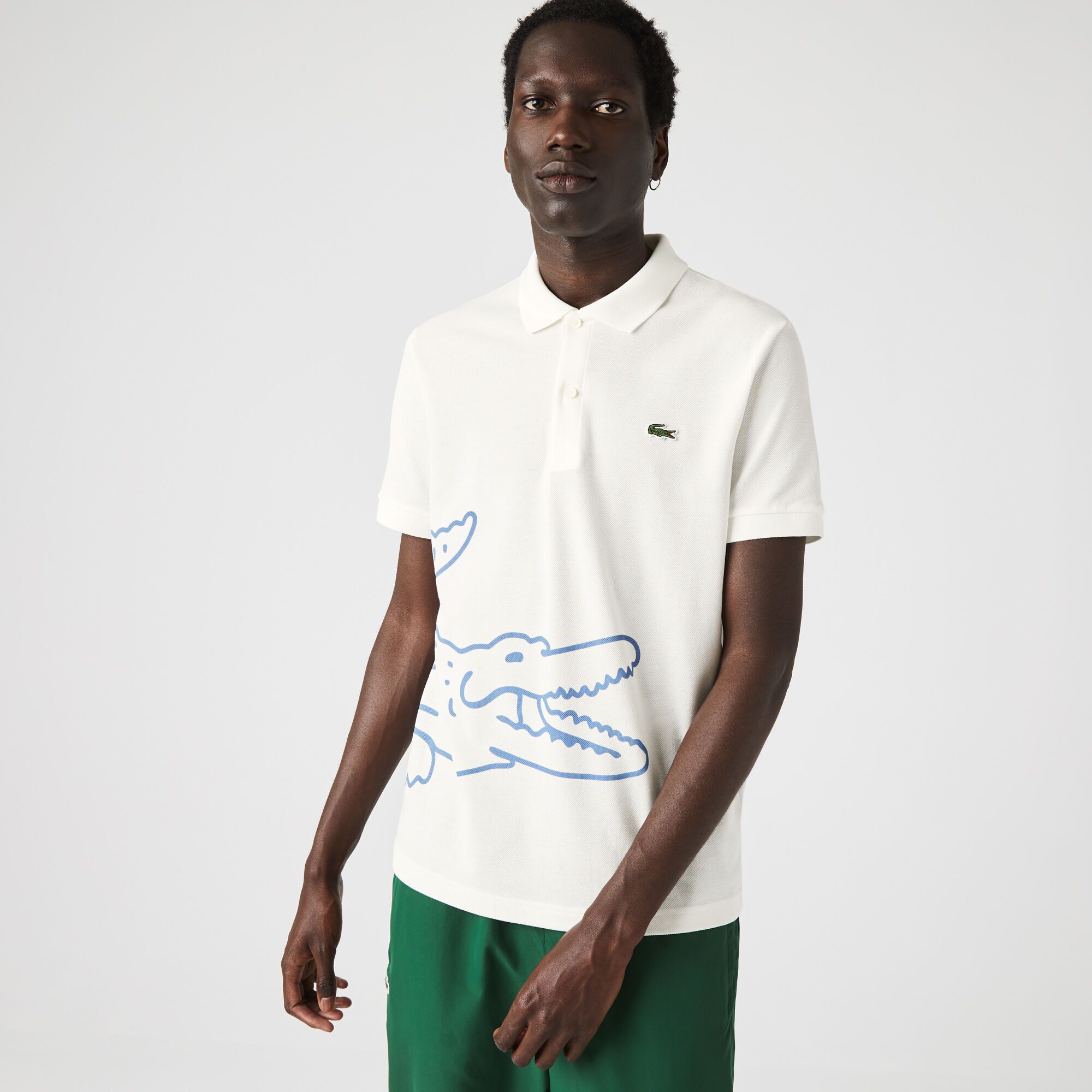 Lacoste Regular Fit Crocodile Print Cotton Piqué Polo - White