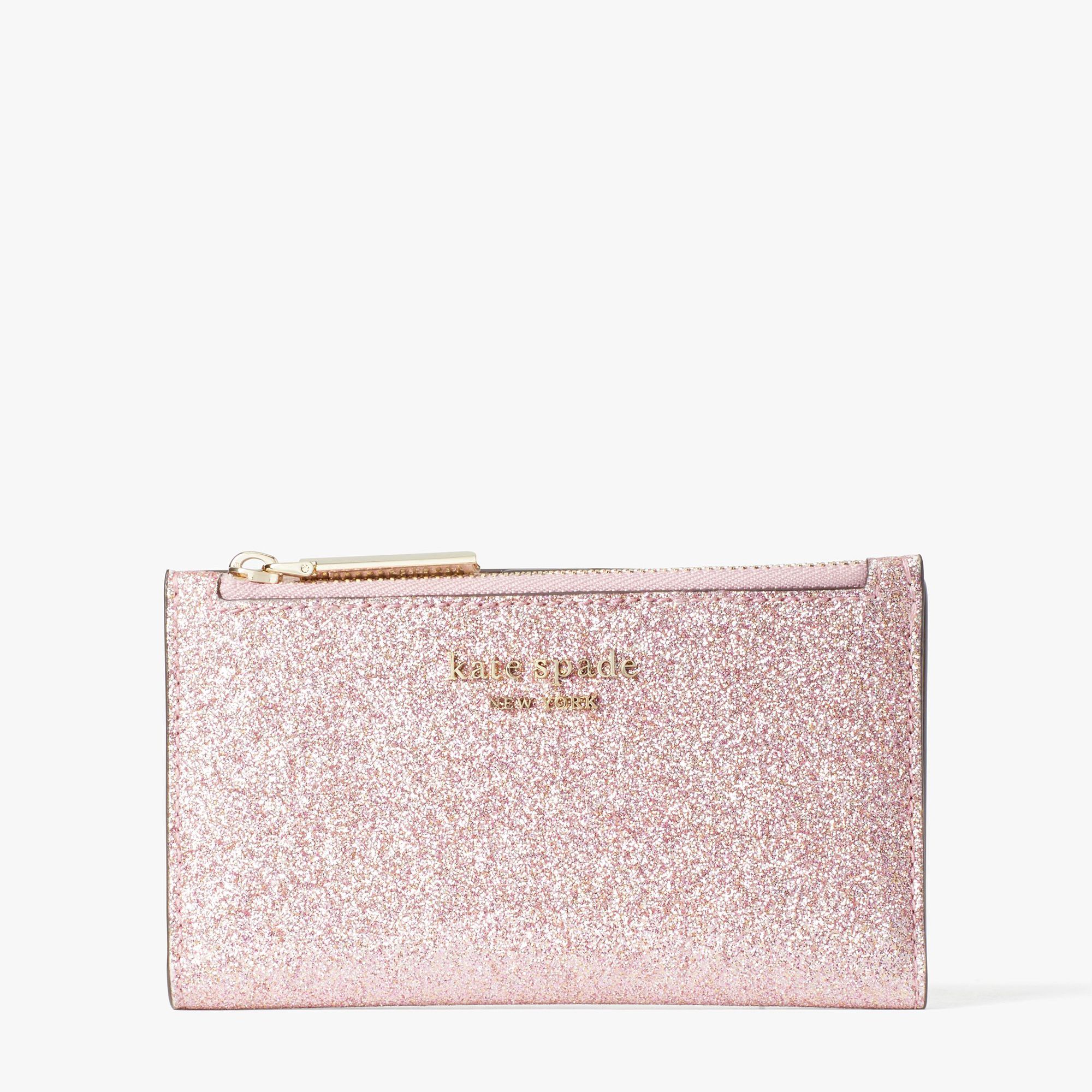 Kate Spade Spencer Glitter Small Slim Bifold Wallet - Rose Gold