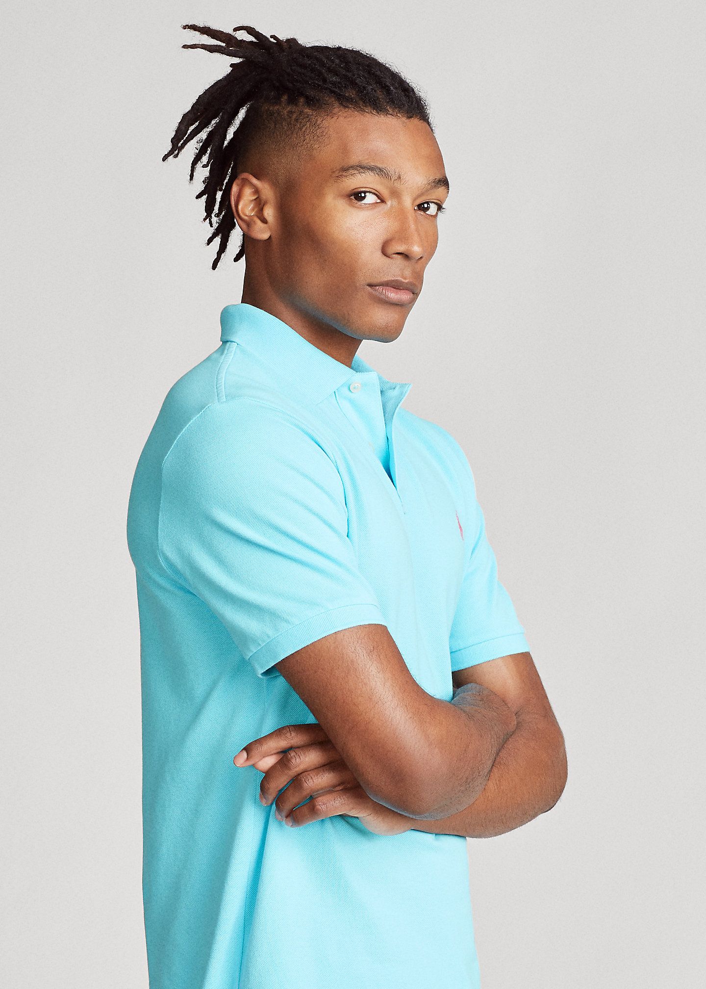  Ralph Lauren The Iconic Mesh Polo Shirt - French Turquoise/Pink (Slim) 