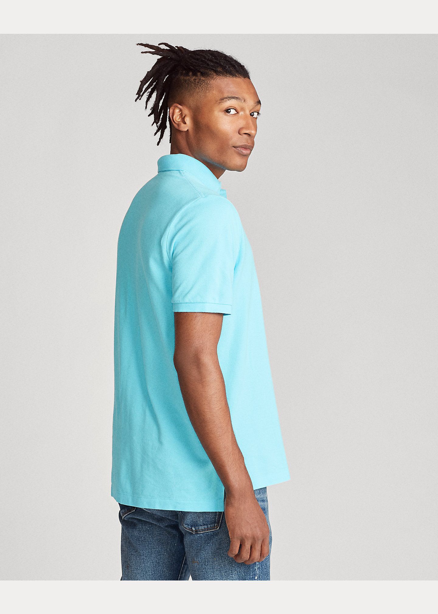 Ralph Lauren The Iconic Mesh Polo Shirt - French Turquoise/Pink (Slim)