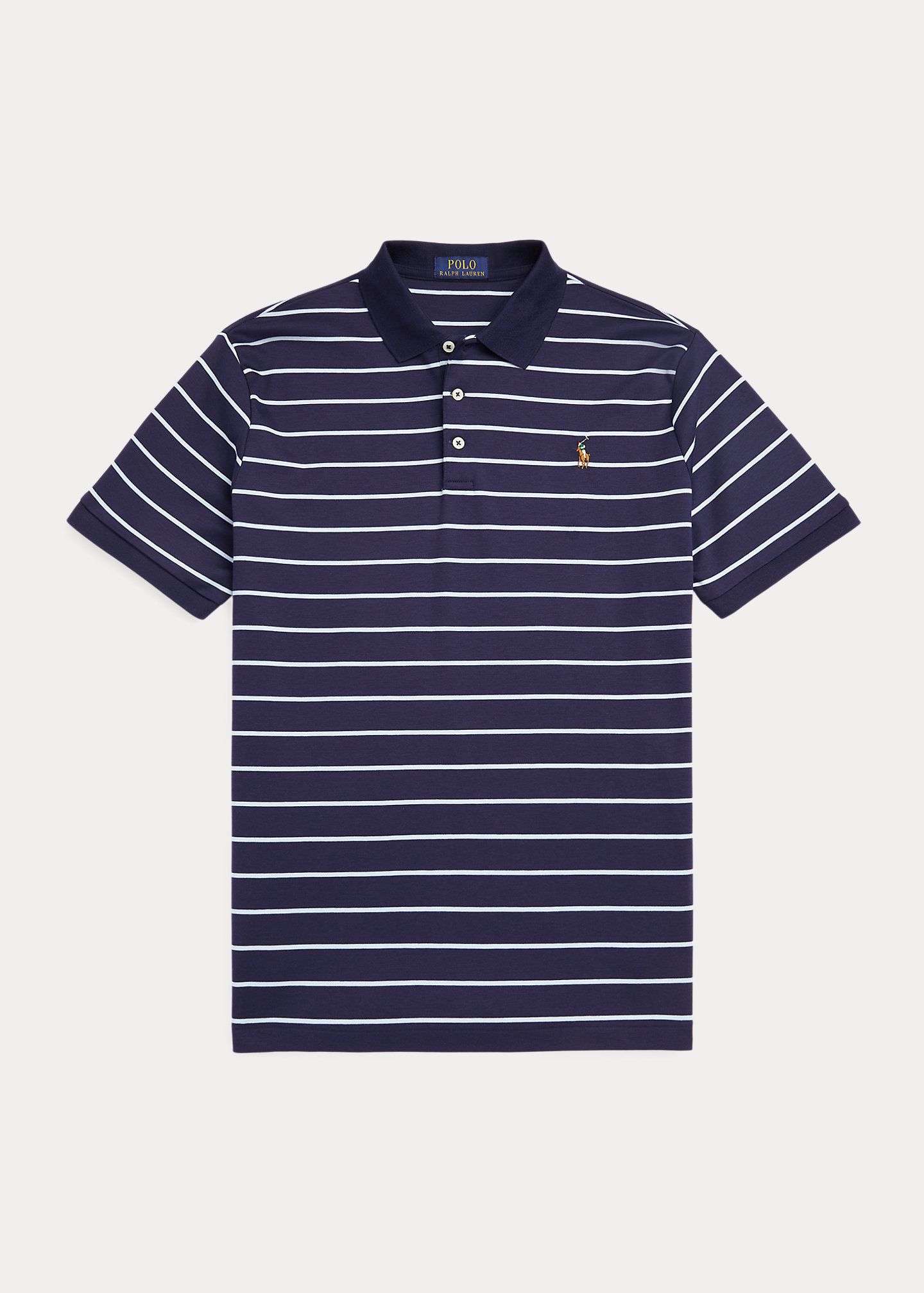  Ralph Lauren Soft Cotton Polo Shirt - Navy Blue Stripe (Custom Slim) 