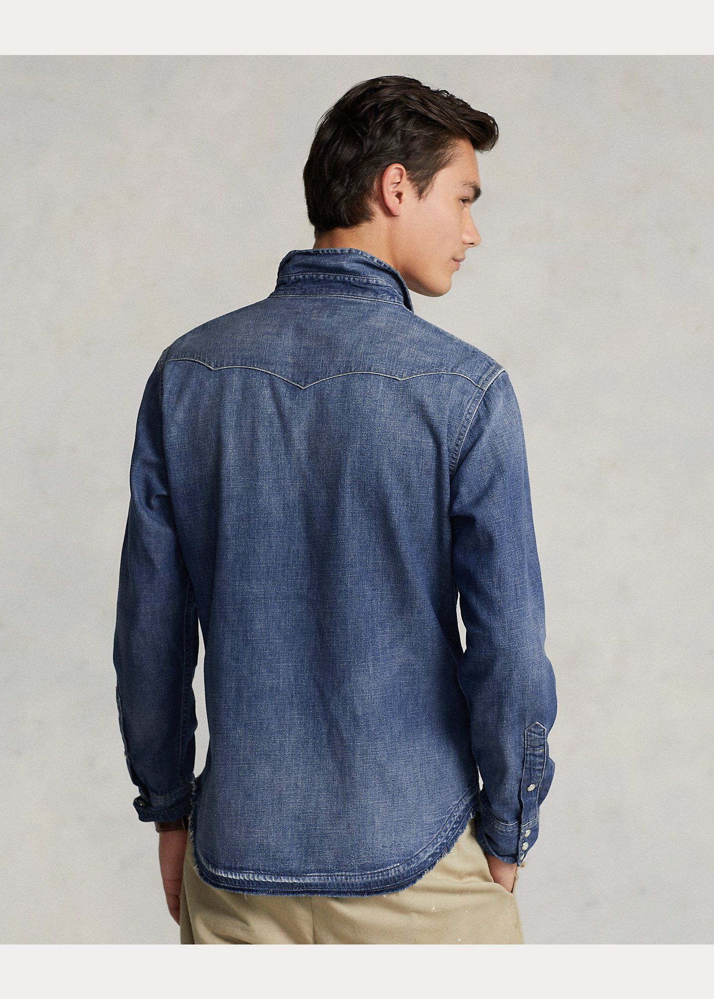  Ralph Lauren Frayed-Hem Denim Western Shirt 