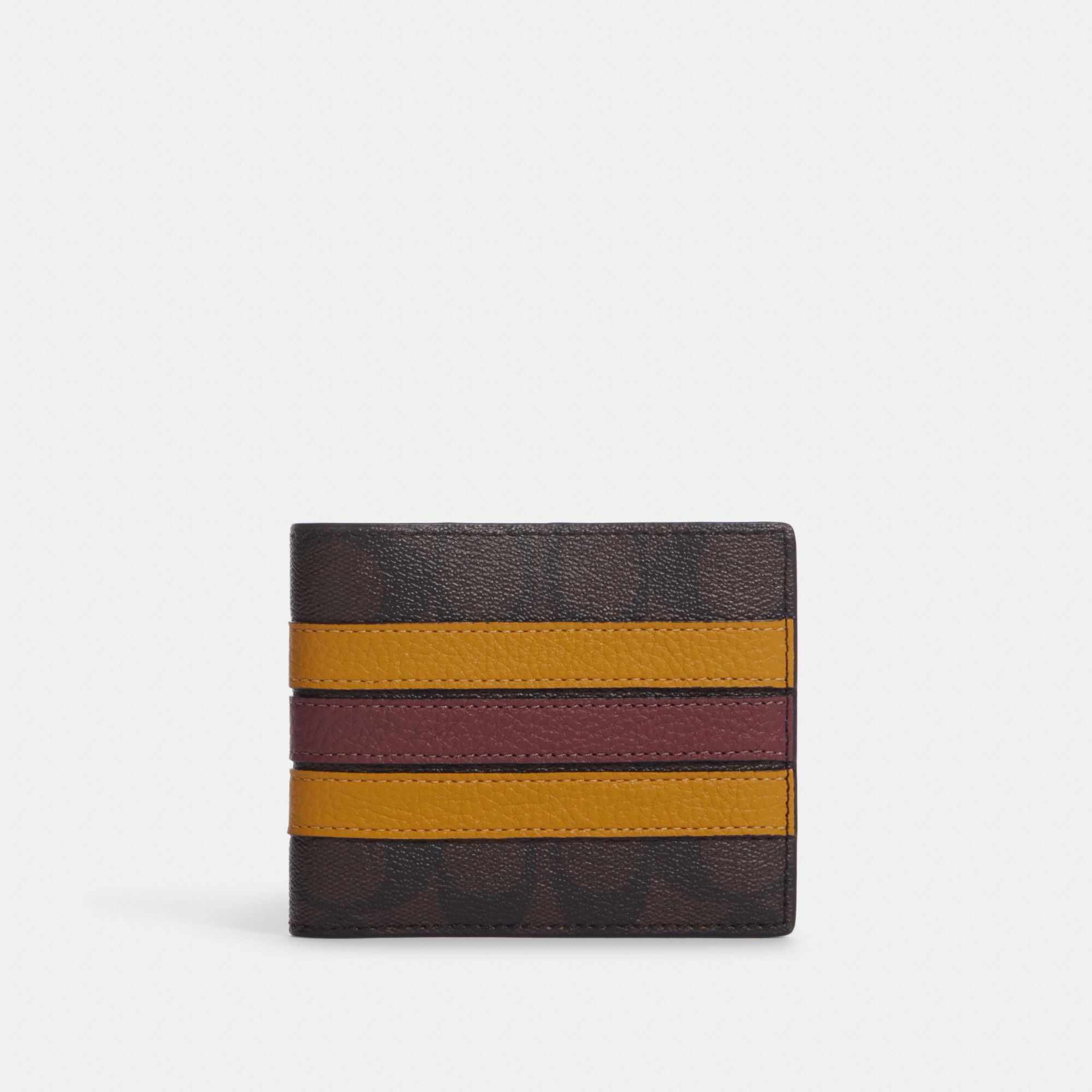 Coach 3 In 1 Wallet In Signature Canvas With Varsity Stripe - Mahogany / Buttercup