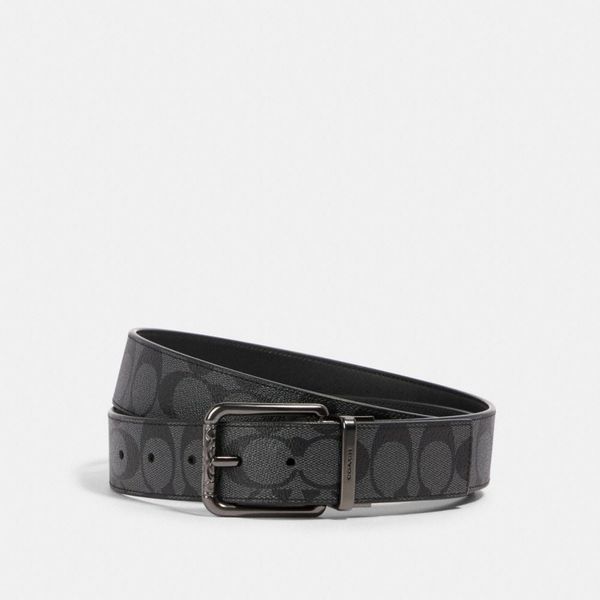  Coach Harness Buckle Cut To Size Reversible Belt In Signature Canvas 38mm - Charcoal/Black 