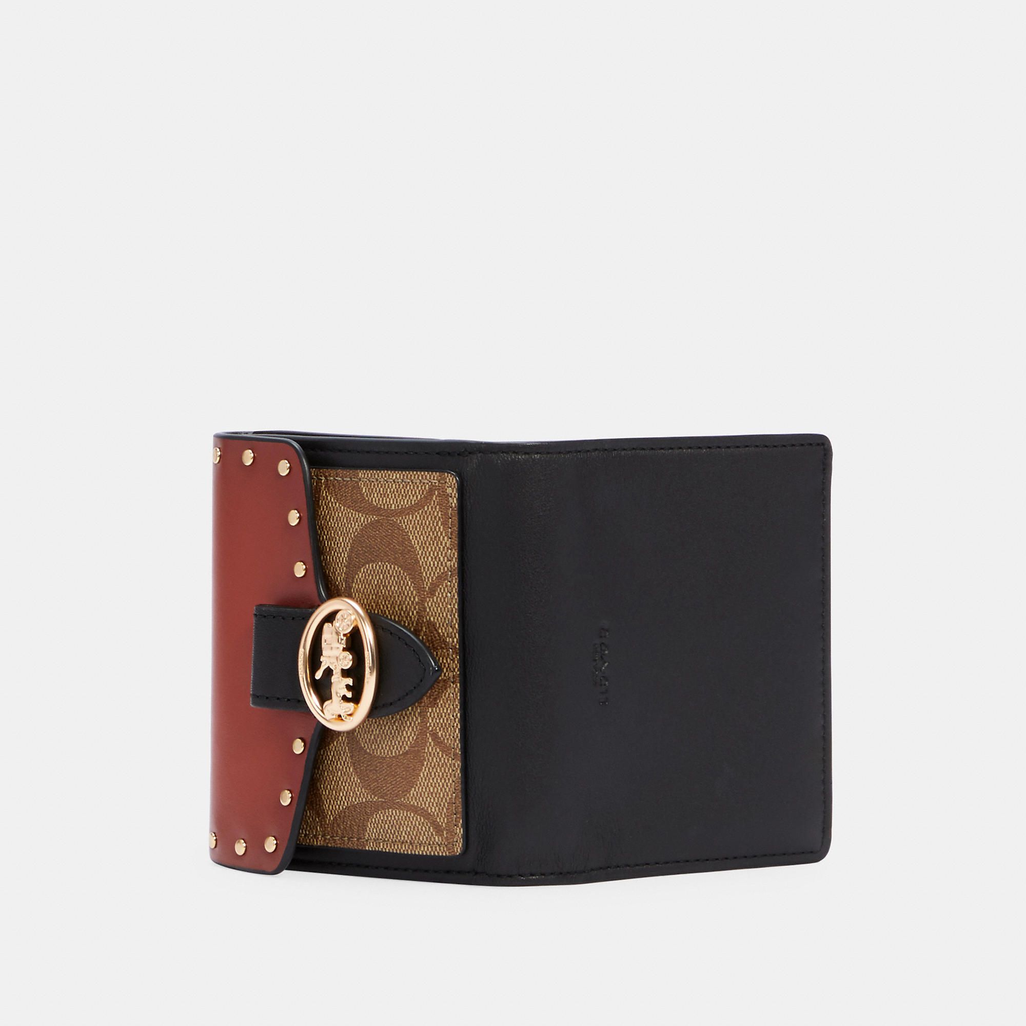 Coach Georgie Small Wallet In Colorblock Signature Canvas With Rivets