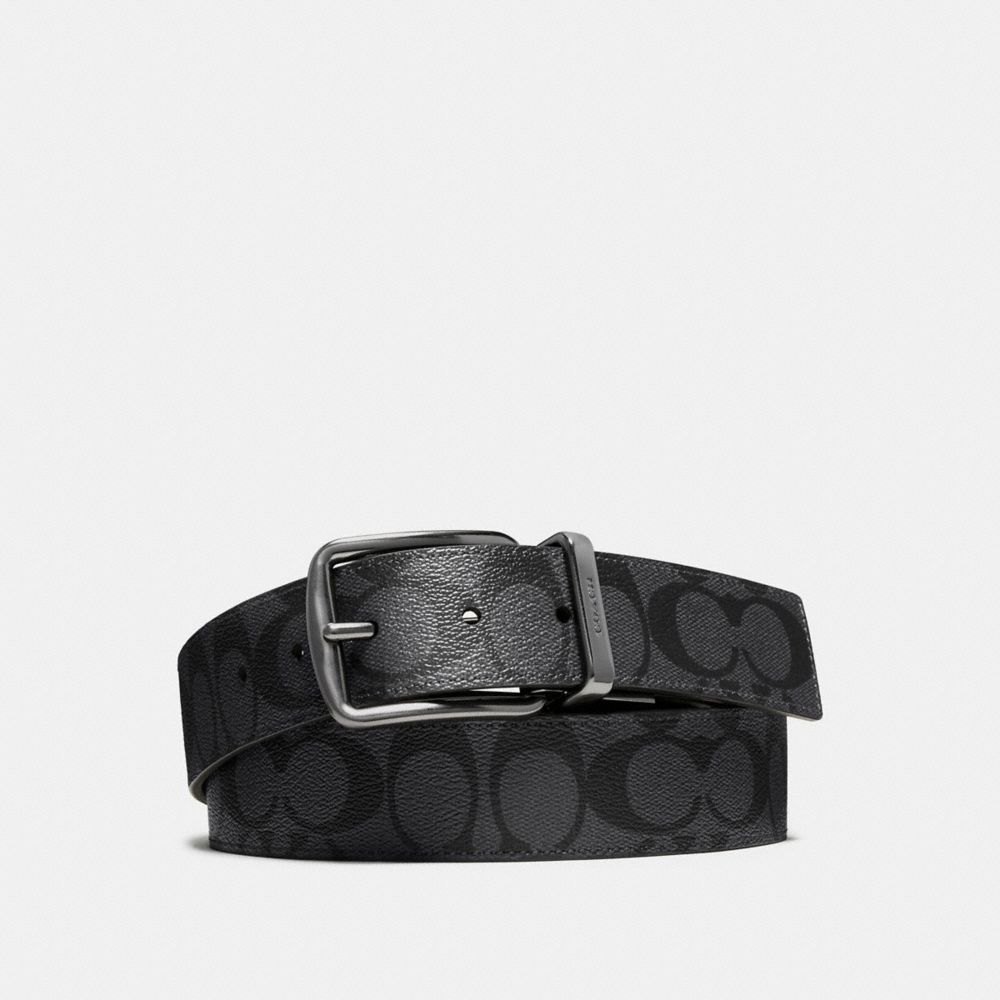  Coach Wide Harness Cut To Size Reversible Belt In Signature Canvas 38mm - Charcoal/Black 