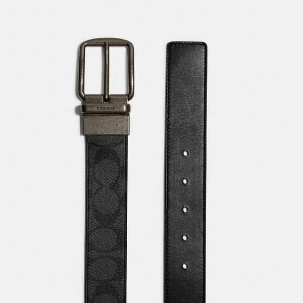  Coach Wide Harness Cut To Size Reversible Belt In Signature Canvas 38mm - Charcoal/Black 