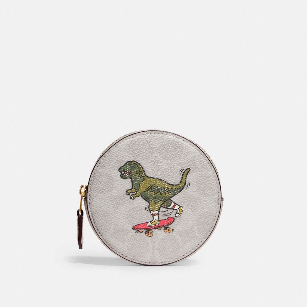 Coach Round Coin Case In Signature Canvas - Rexy Play (Japan Exclusive)