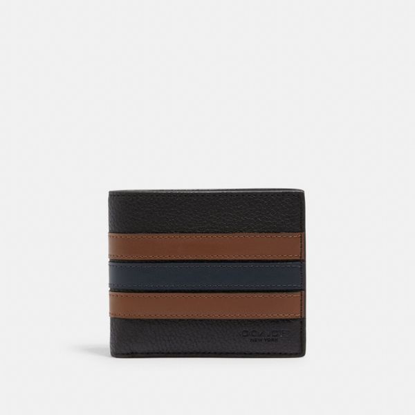  Coach 3-In-1 Wallet With Varsity Stripe - Black Saddle 