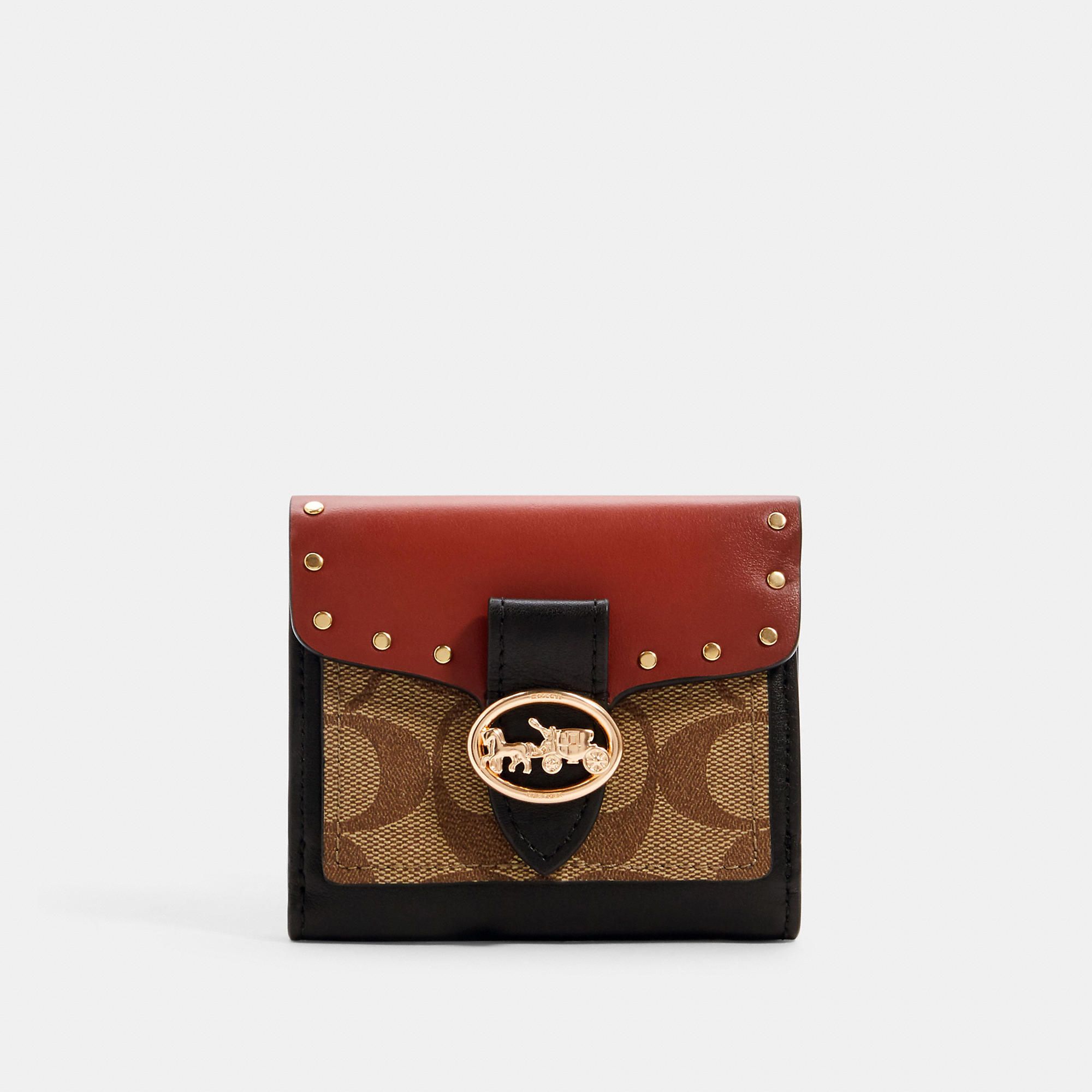 Coach Georgie Small Wallet In Colorblock Signature Canvas With Rivets