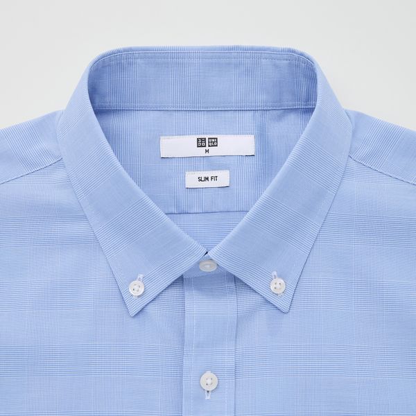  Uniqlo Easy Care Checked Stretch Long Sleeve Shirt - Blue (Slim Fit) 