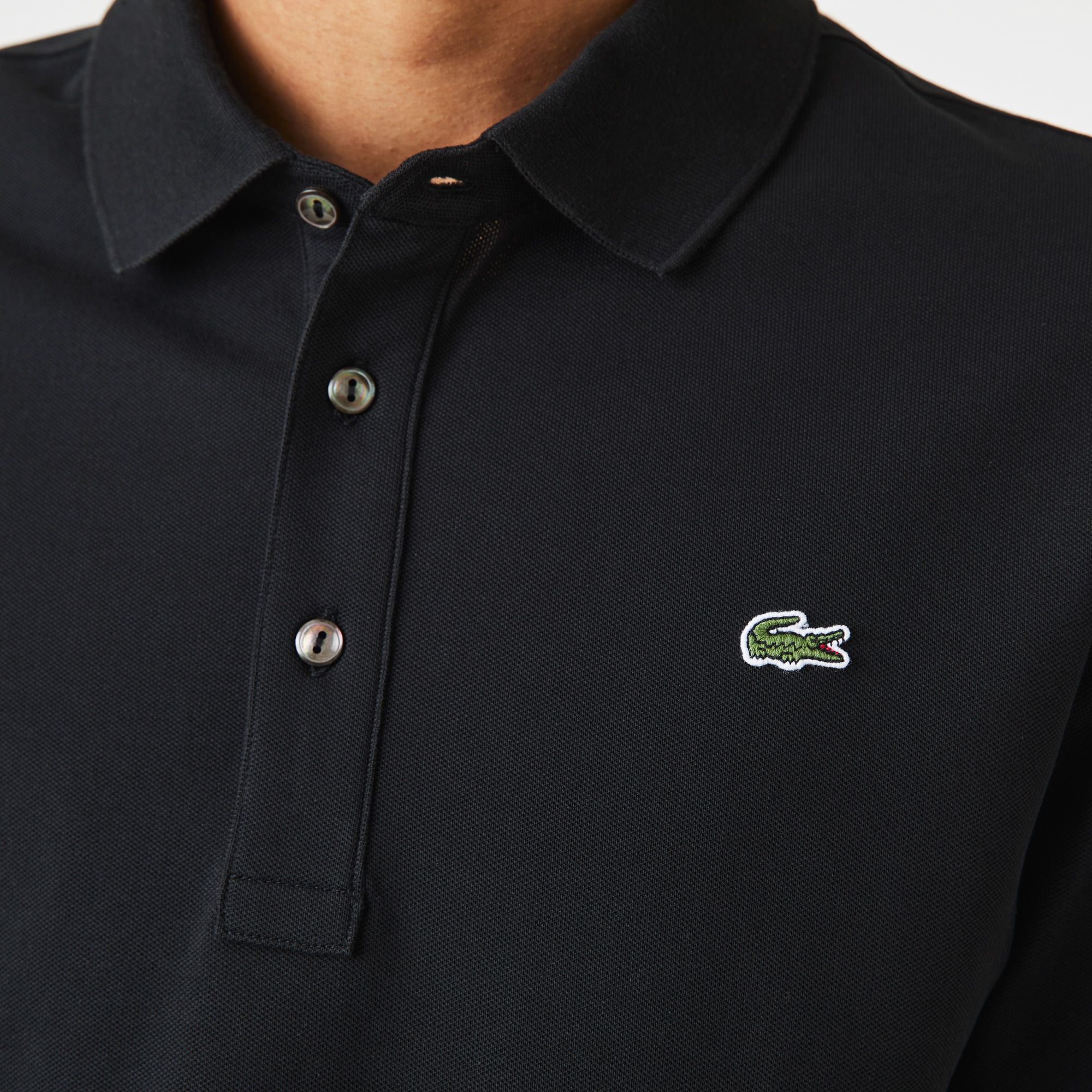  Lacoste Long Sleeved Slim Fit Stretch Polo Shirt - Black 