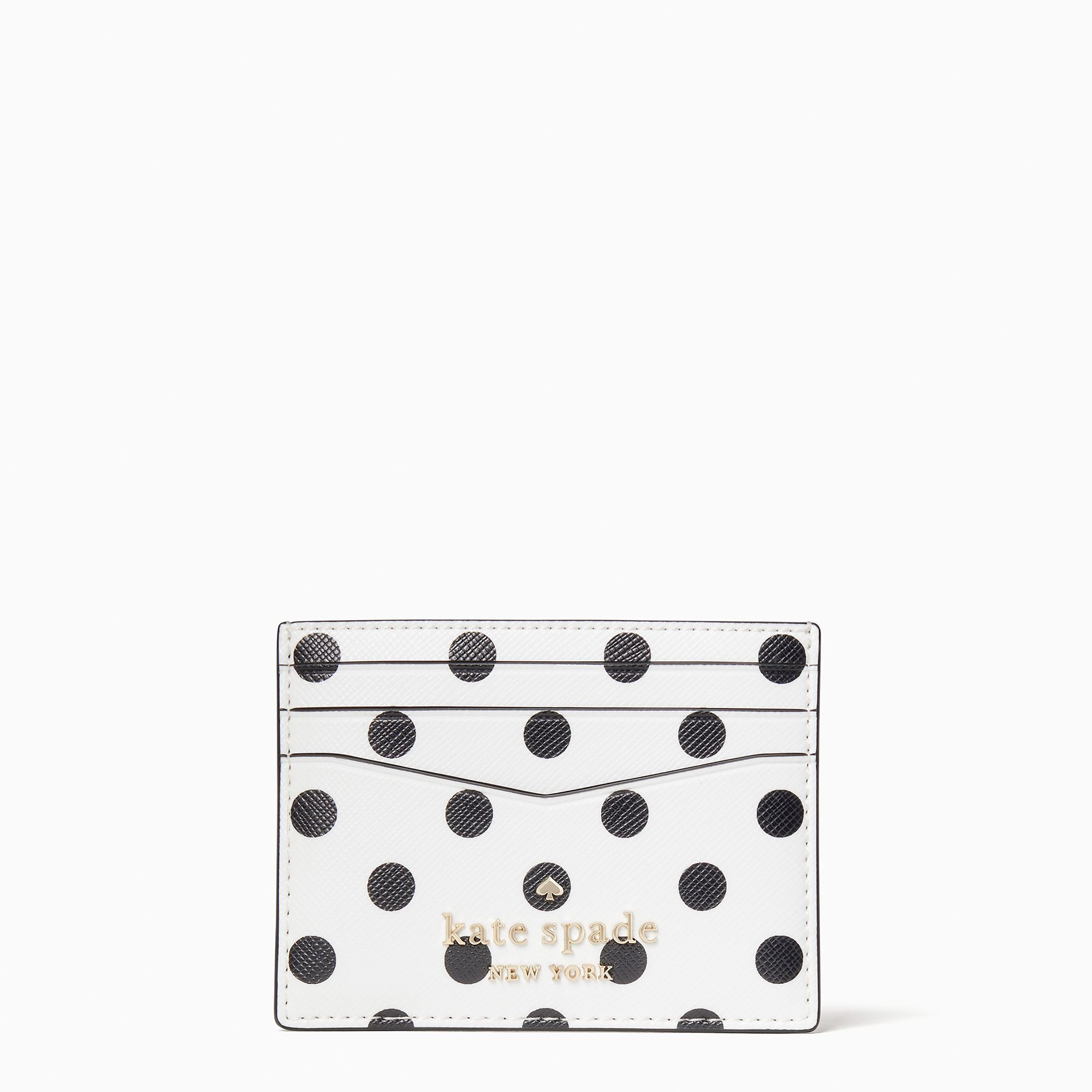  Kate Spade Staci Small Slim Card Holder - White/Black Polka Dots 