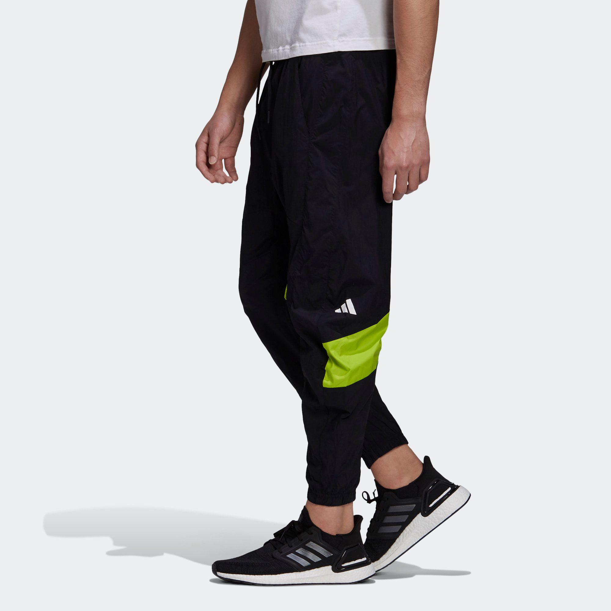  adidas Woven Tape Pants - Black/Solar Lime 