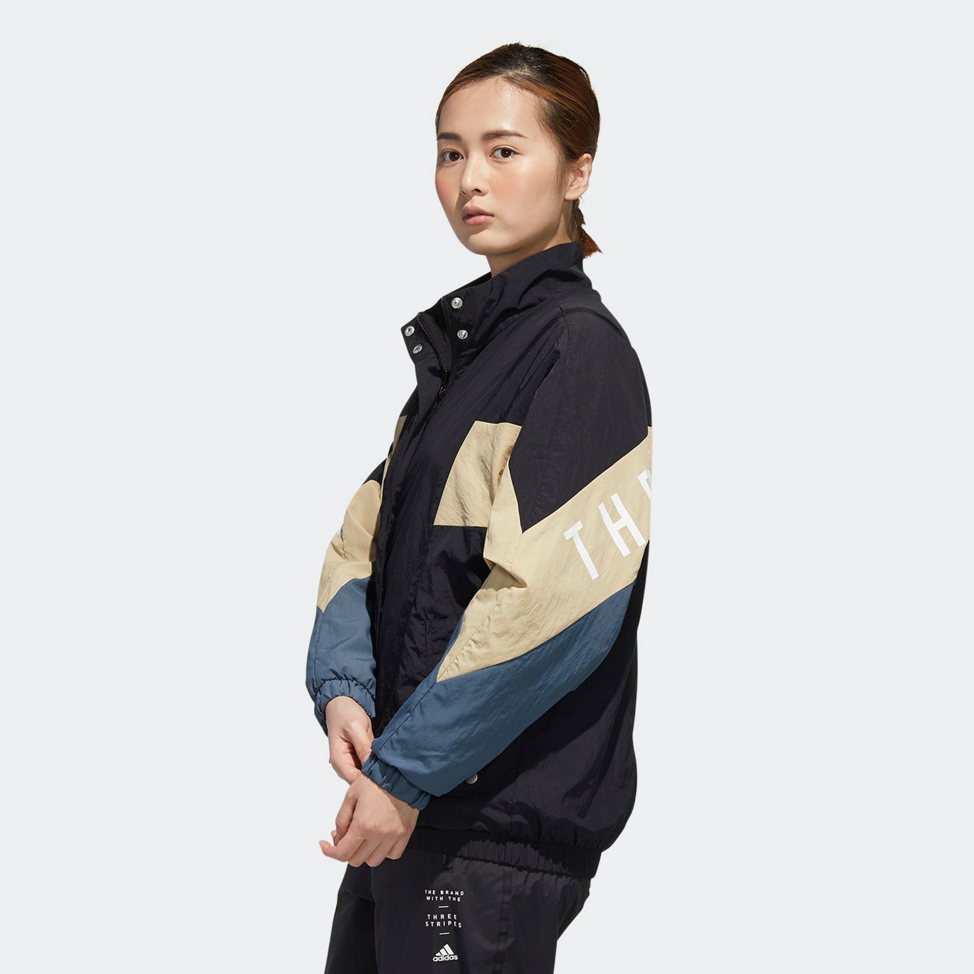 adidas Three Stripes Wording Woven Jacket - Black