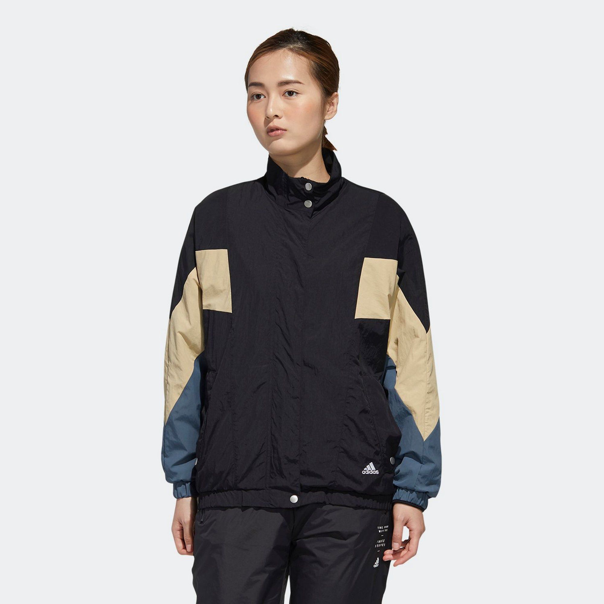 adidas Three Stripes Wording Woven Jacket - Black
