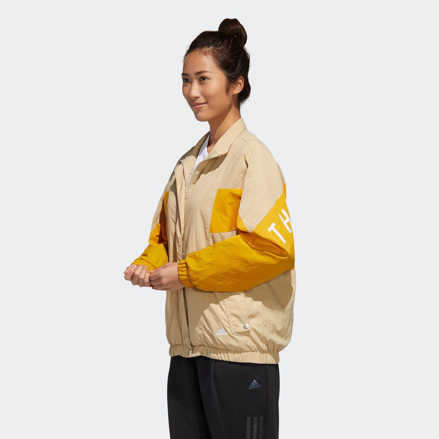 adidas Must Haves Three Stripes Wording Woven Jacket - Beige/Yellow
