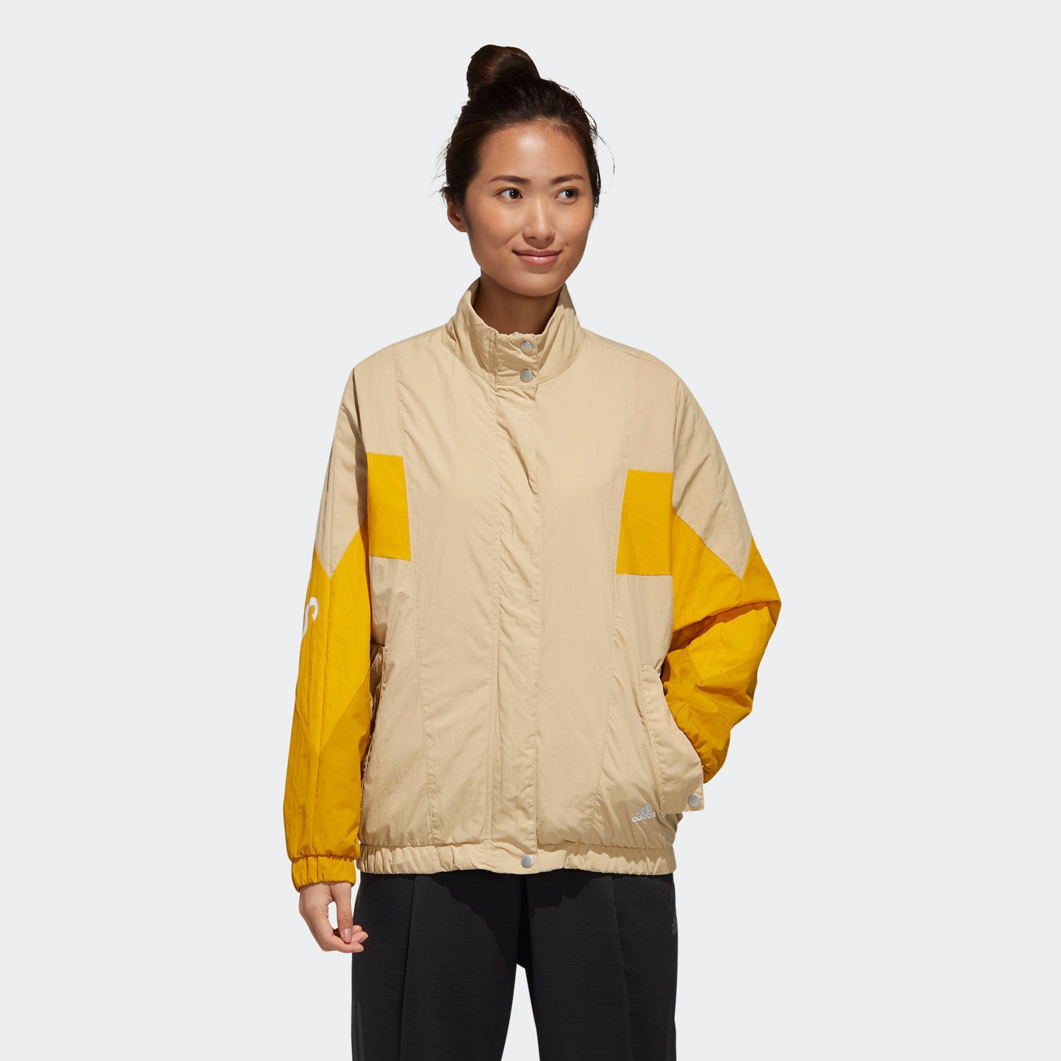 adidas Must Haves Three Stripes Wording Woven Jacket - Beige/Yellow
