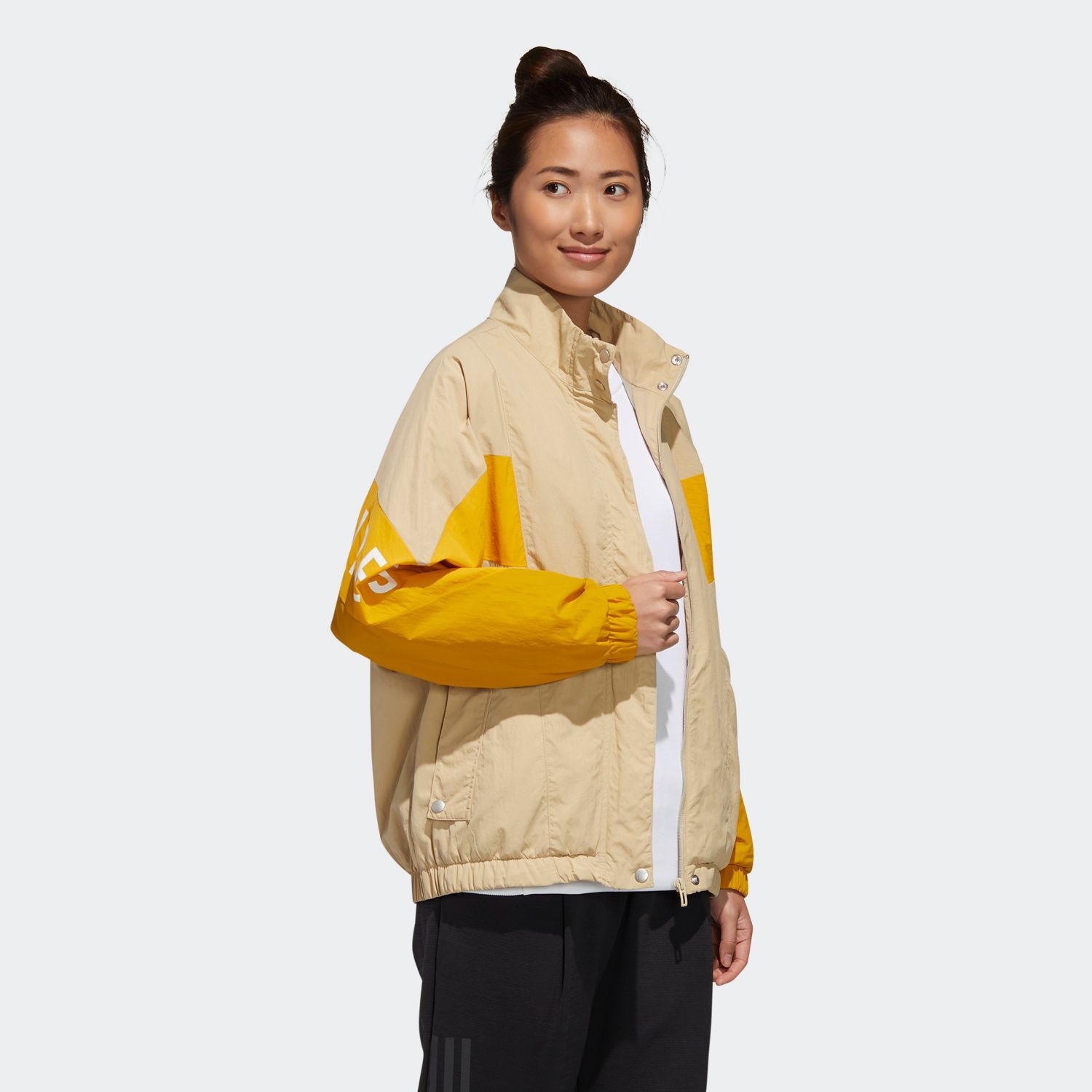 adidas Must Haves Three Stripes Wording Woven Jacket - Beige/Yellow