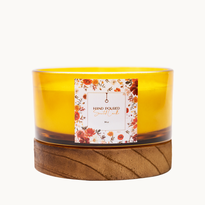 Nến thủy tinh đế gỗ 450g