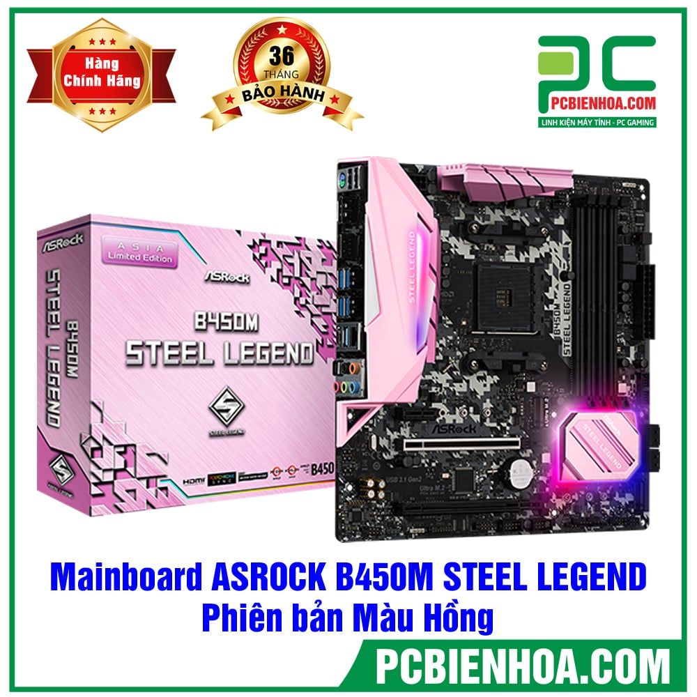 Mainboard ASROCK B450M STEEL LEGEND Màu Hồng