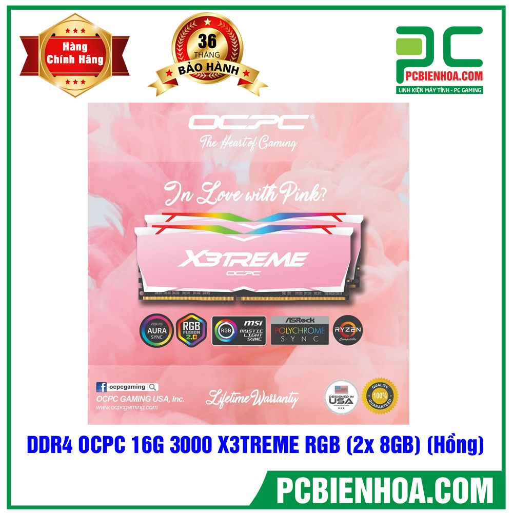 Ram DDR4 OCPC 16G bus3000 X3TREME RGB Pink Edition (2x 8GB) (Hồng)