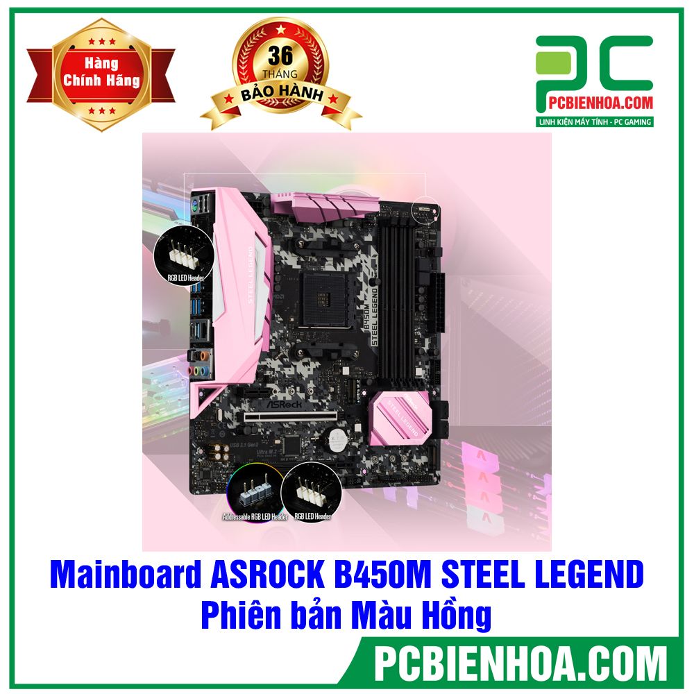 Mainboard ASROCK B450M STEEL LEGEND Màu Hồng