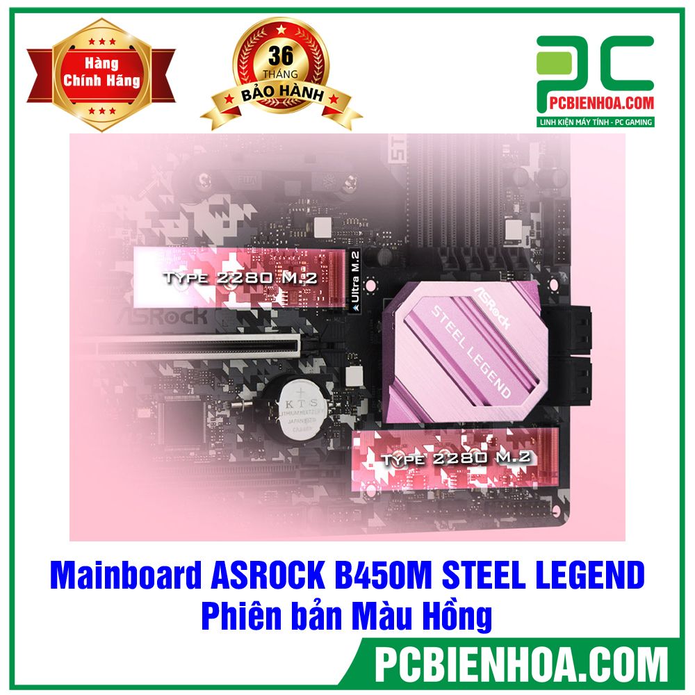 Mainboard ASROCK B450M STEEL LEGEND Màu Hồng