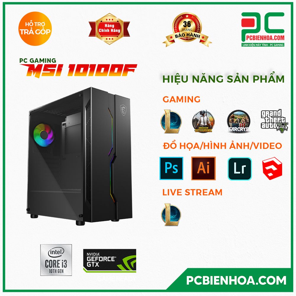 PC GAMING MSI 10100F ( CORE I3 10100F / B560 / GTX1650 / 16GB / 240GB )