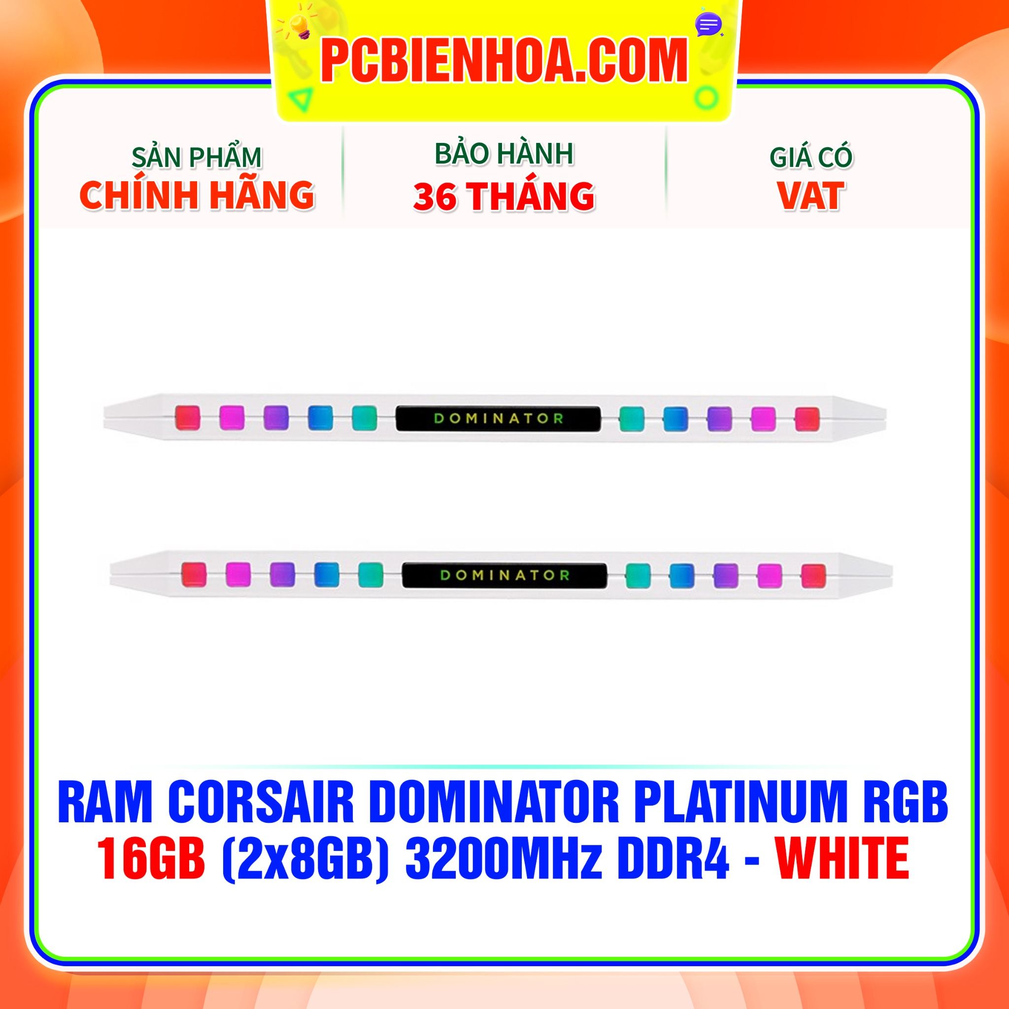  RAM CORSAIR DOMINATOR PLATINUM RGB 16GB (2x8GB) 3200MHz DDR4 - WHITE ( CMT16GX4M2C3200C16W ) 