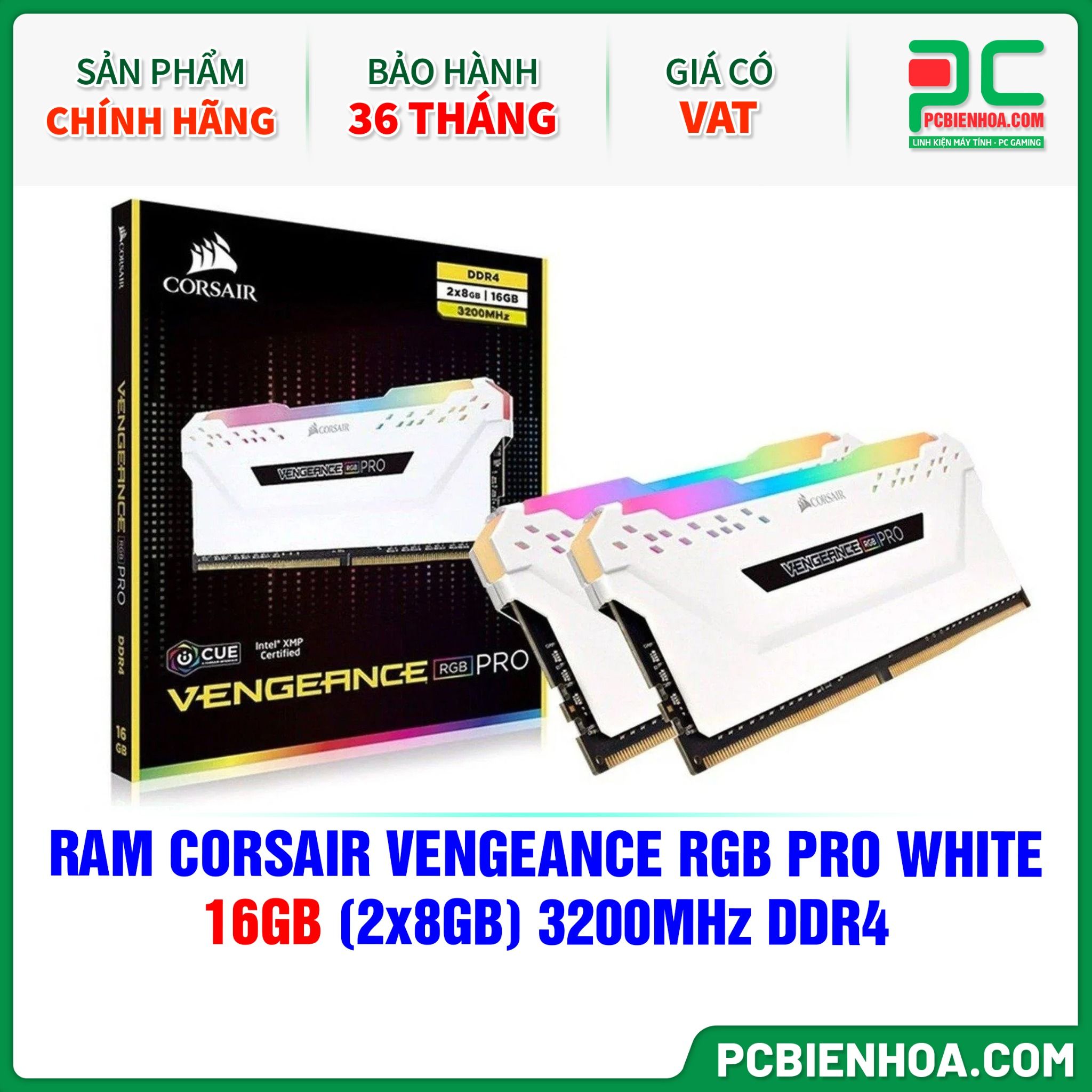 RAM CORSAIR VENGEANCE RGB PRO WHITE 16GB (2x8GB) 3200MHz DDR4 (CMW16GX4M2E3200C16W)