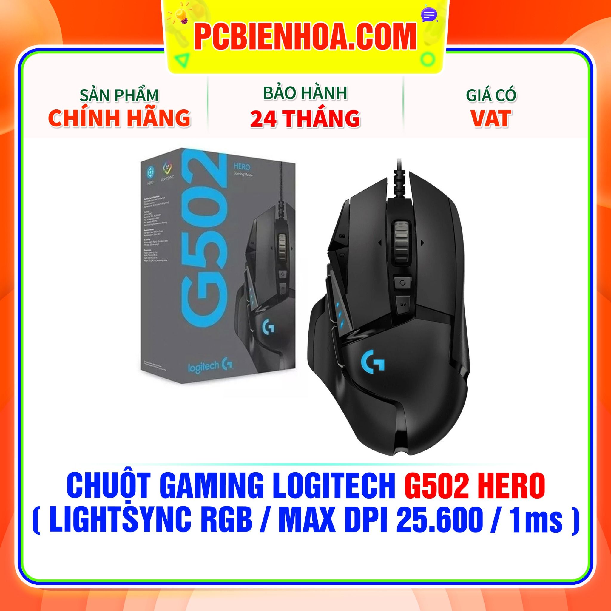  CHUỘT GAMING LOGITECH G502 HERO ( LIGHTSYNC RGB / MAX DPI 25.600 / 1ms ) 