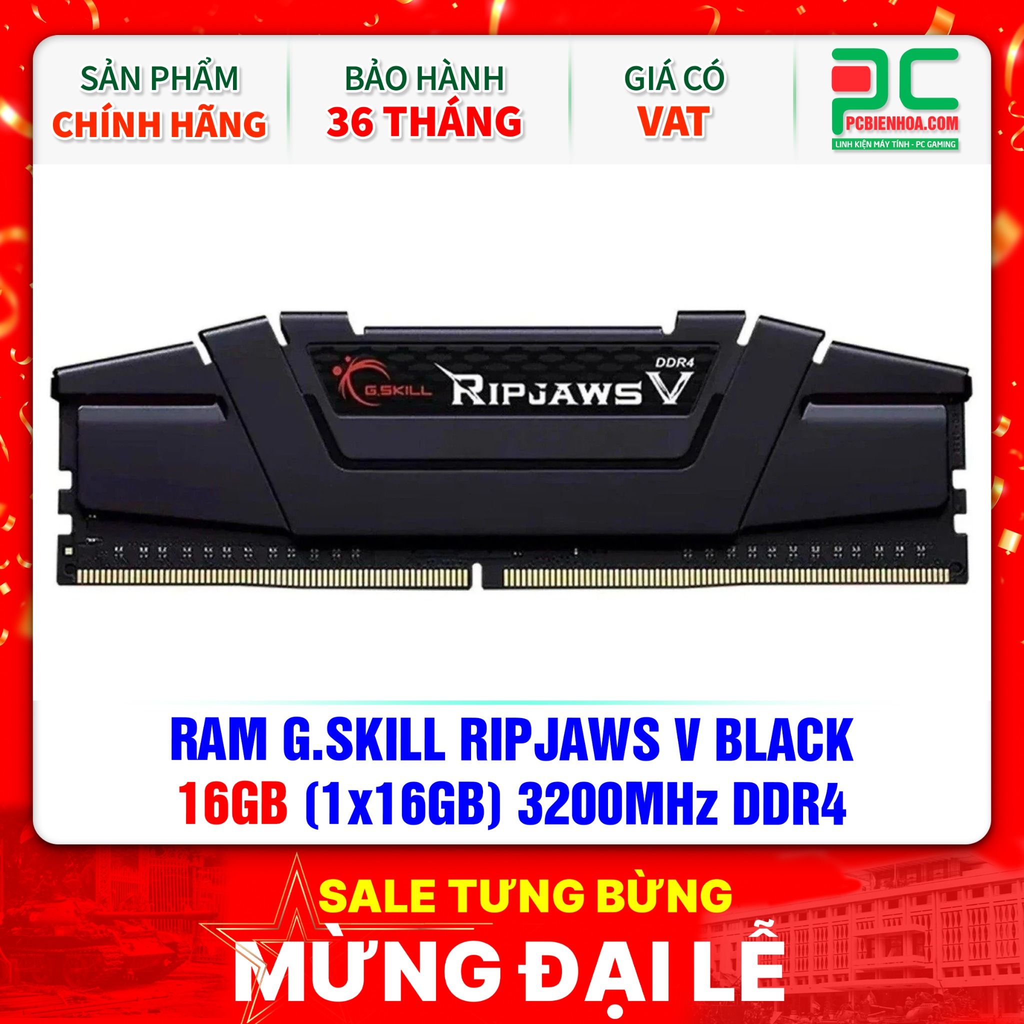 RAM G.SKILL RIPJAWS V BLACK 16GB (1x16GB) 3200MHz DDR4 ( F4-3200C16S-16GVK )