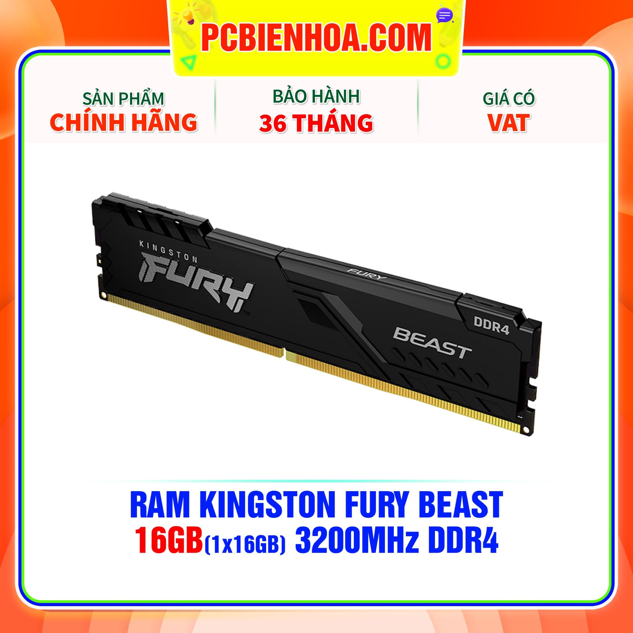  RAM Kingston Fury Beast 16GB (1x16GB) 3200MHz DDR4 