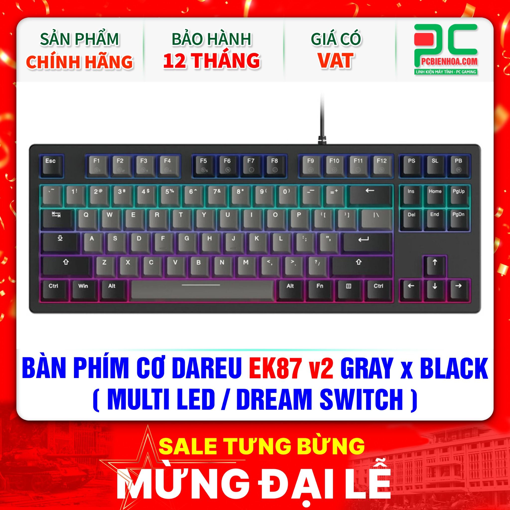 BÀN PHÍM CƠ DAREU EK87 v2 GRAY x BLACK ( MULTI LED / DREAM SWITCH )