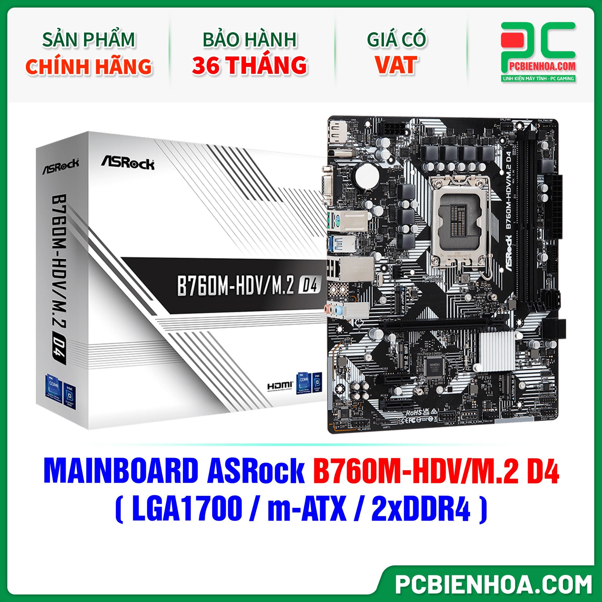 MAINBOARD ASRock B760M-HDV/M.2 D4 ( LGA1700 / m-ATX / 2xDDR4 )