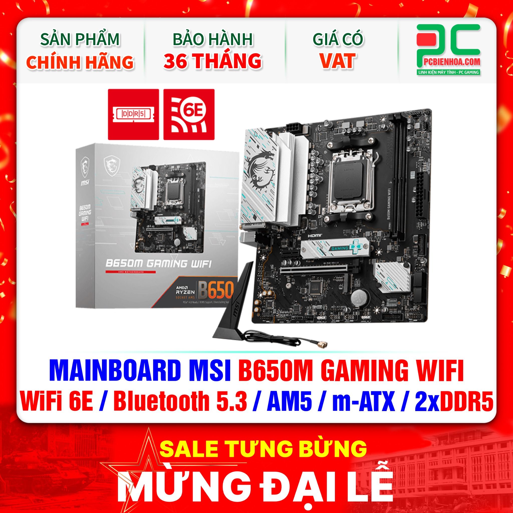 DDR5 - MAINBOARD MSI B650M GAMING WIFI ( WiFi 6E / Bluetooth 5.3 / AM5 / m-ATX / 2xDDR5 )